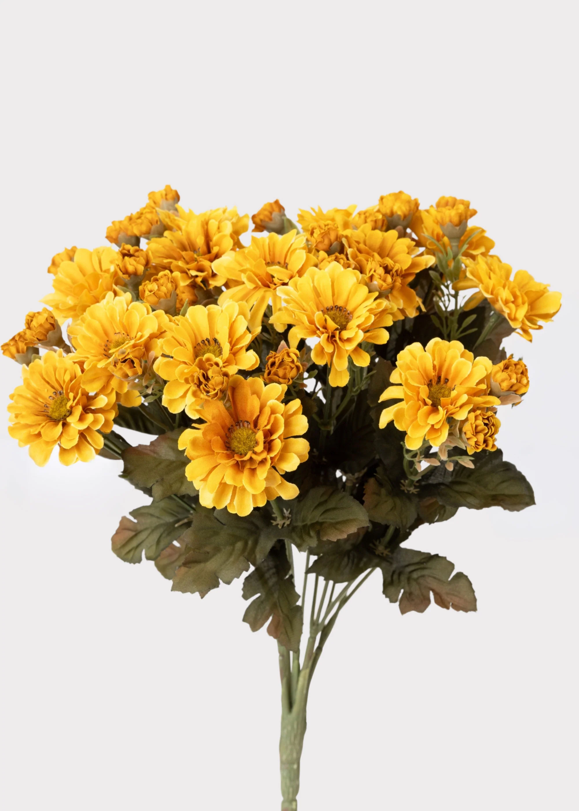 Golden Yellow Artificial Fall Mum Flower Bush - 15"