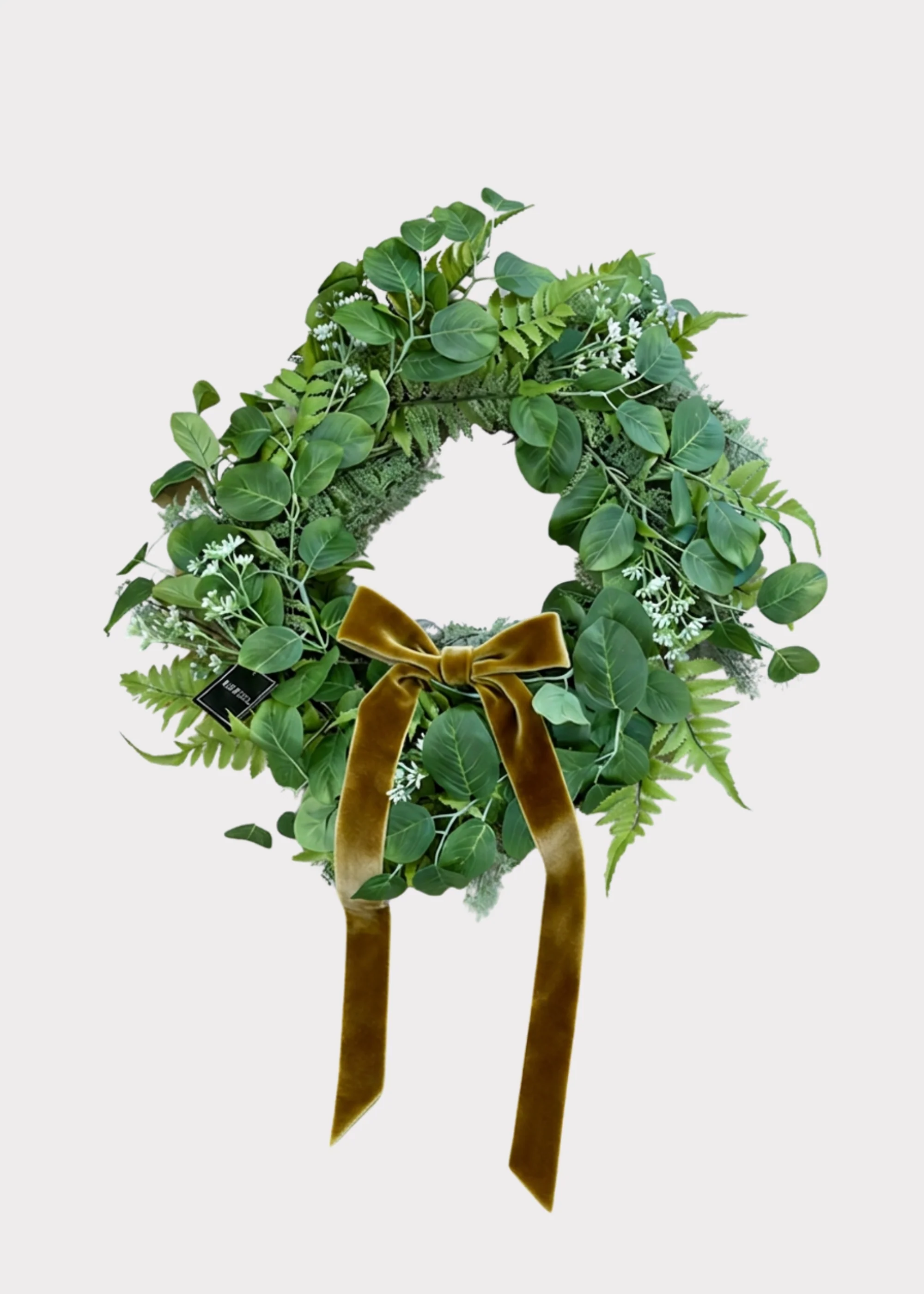 Green Artificial Fern and Salal Leaf Wreath with Bow - 24"