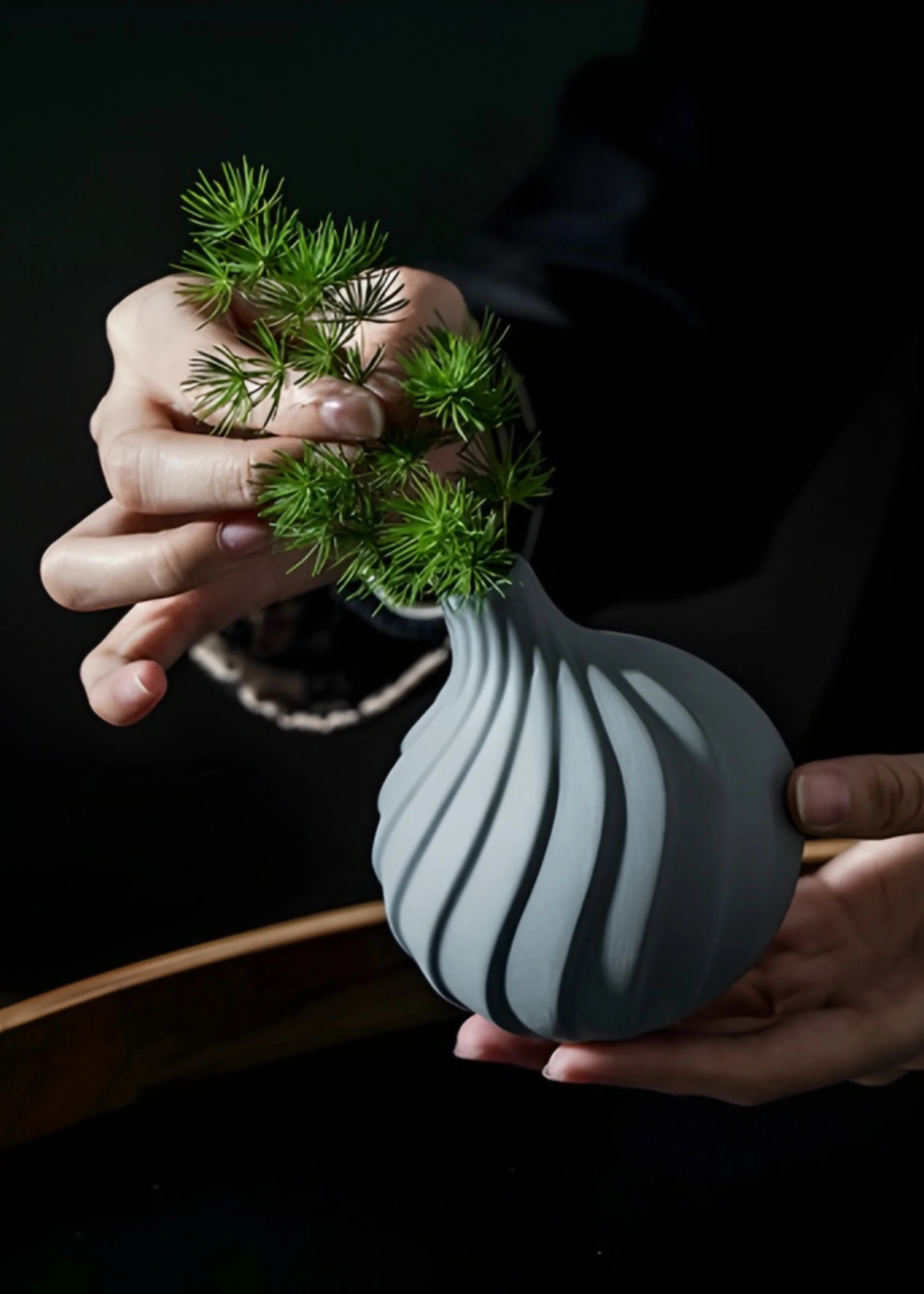 Small Handmade Porcelain Round Bud Vase in Charcoal - 3.75" - Image 2