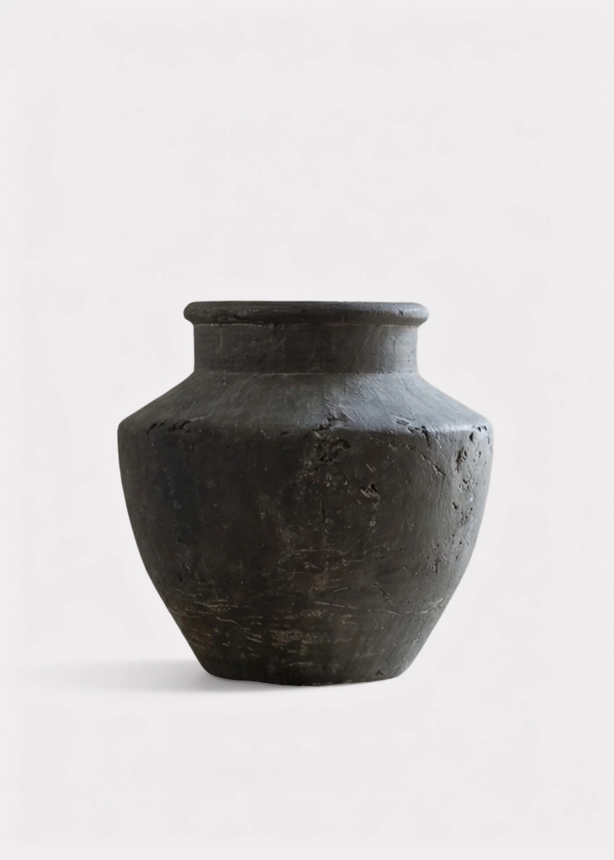 Handmade Terra Cotta Distressed Vase in Charcoal Grey - 7"