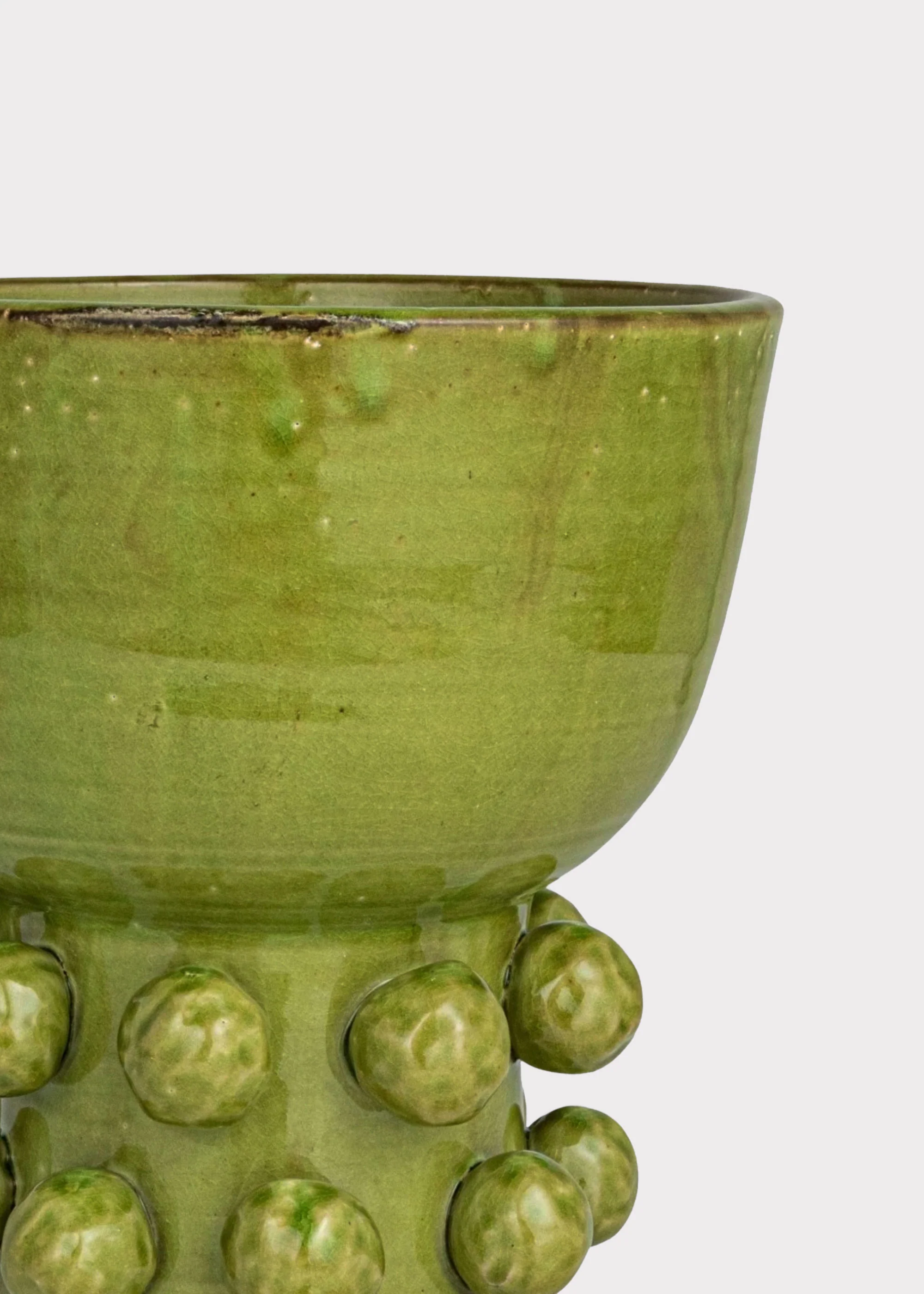 Handmade Terra Cotta Hobnail Footed Vase in Glazed Green - 12.25" - Image 5