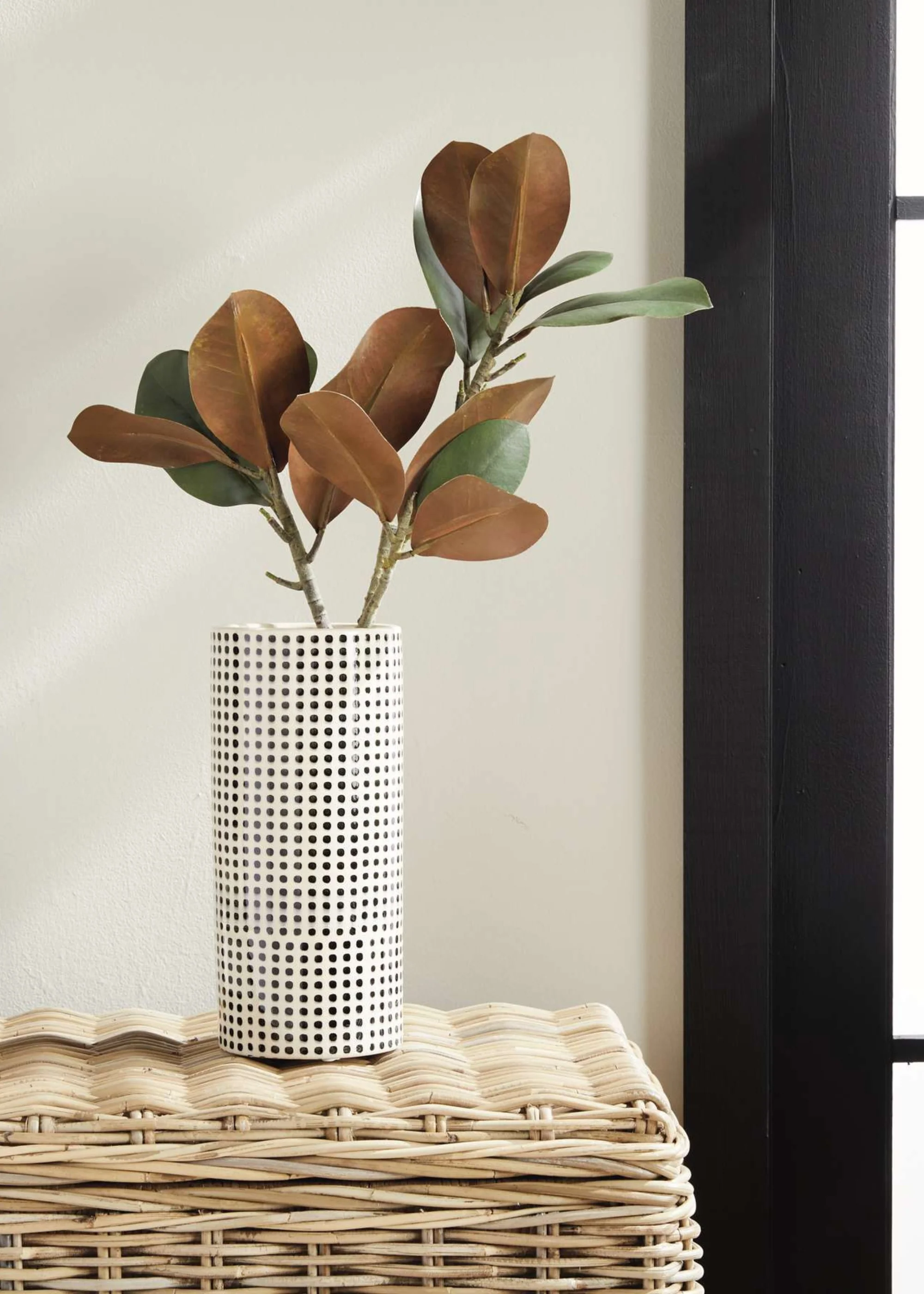 Handmade White and Black Dotted Ceramic Cylinder Vase - 11.25" - Image 2