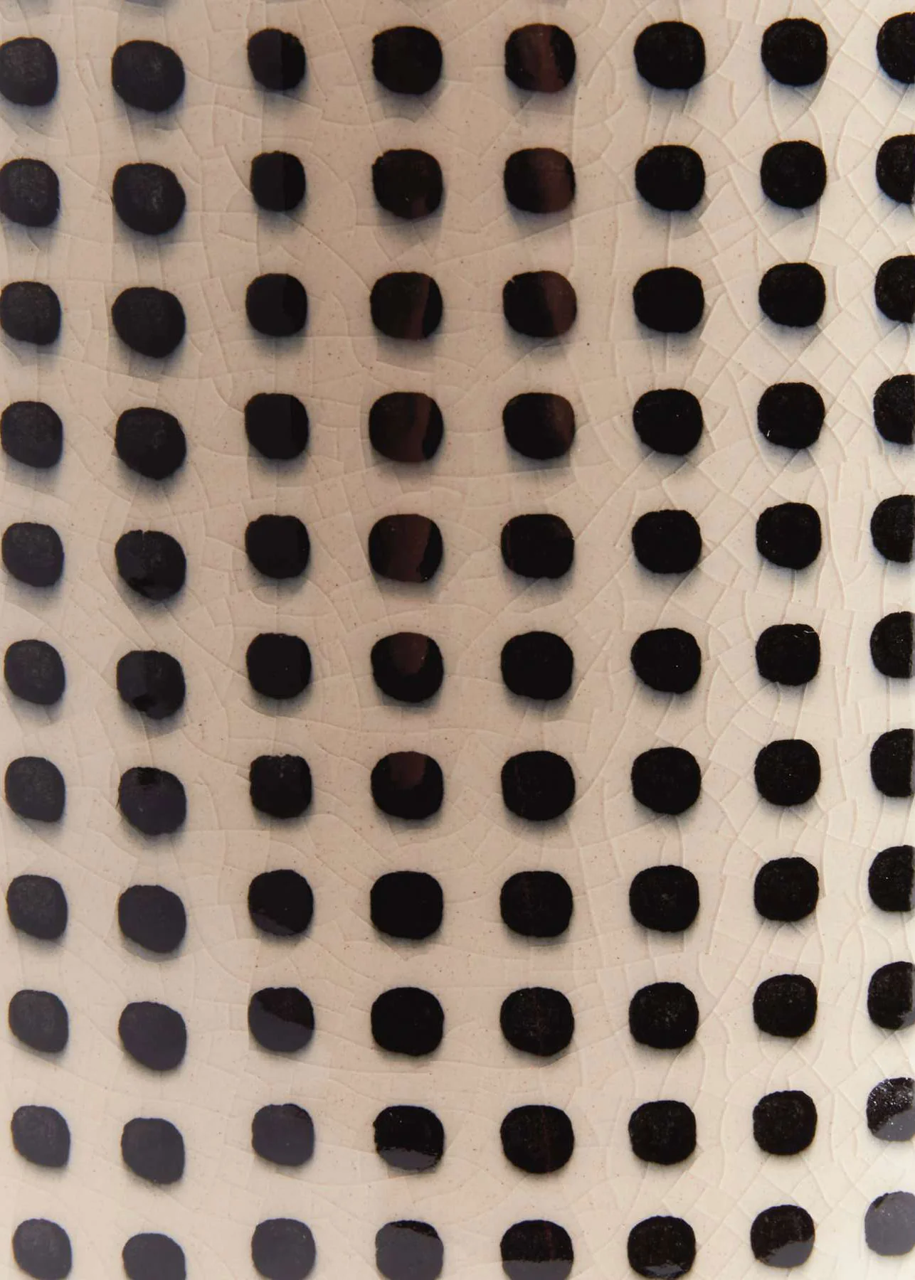Handmade White and Black Dotted Ceramic Cylinder Vase - 11.25" - Image 4