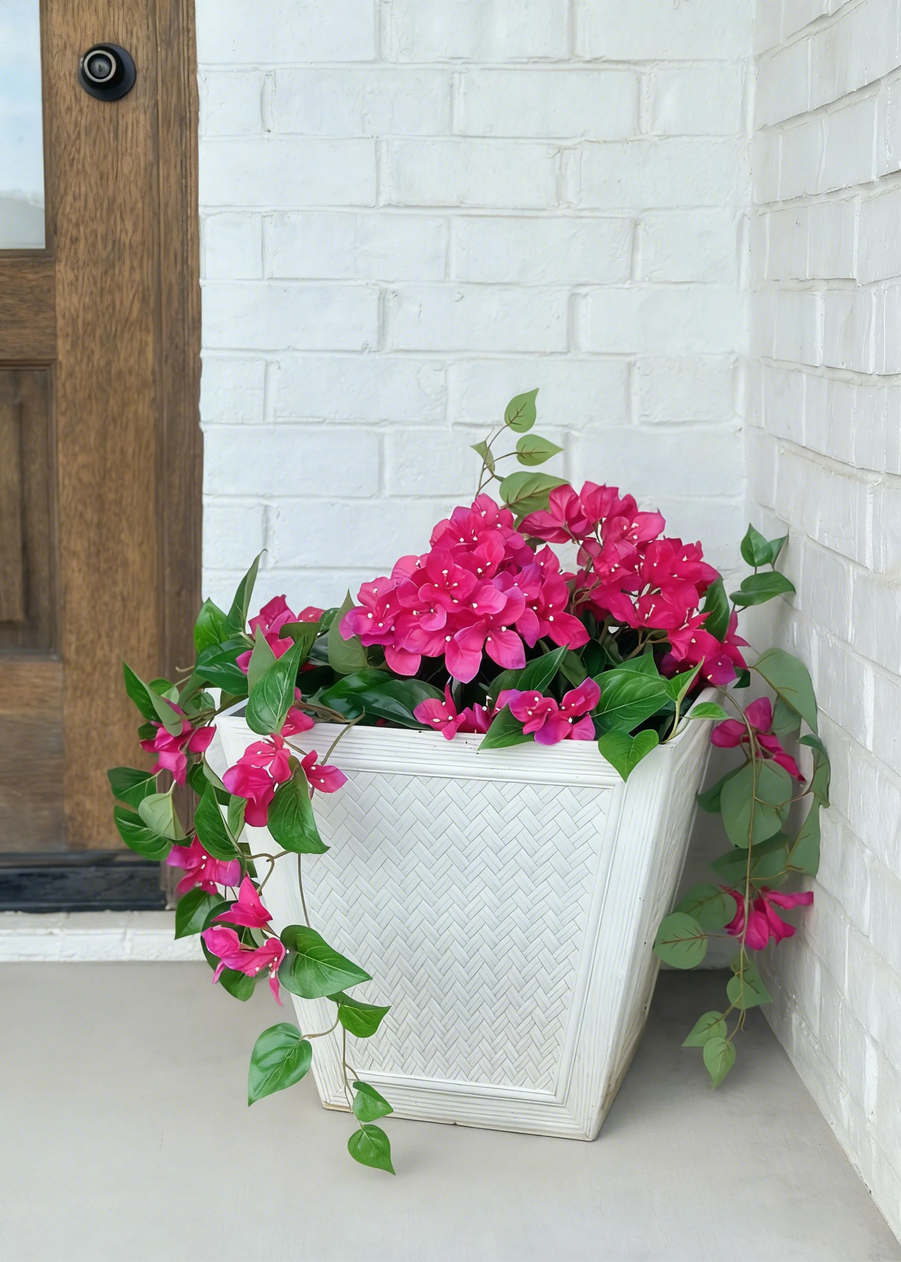 Hot Pink Bougainvillea Fake UV Treated Outdoor Hanging Bush - 32" - Image 3