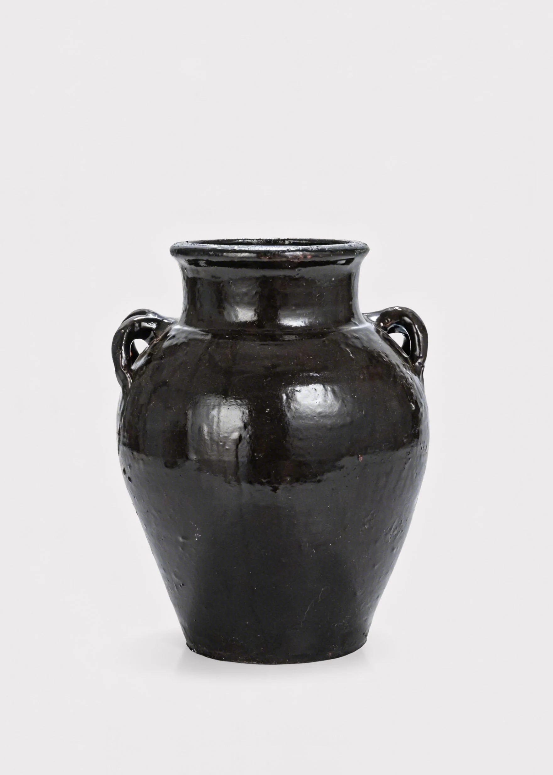 Large Distressed Clay Jar Vase in Dark Brown Black Hue - 11.75"