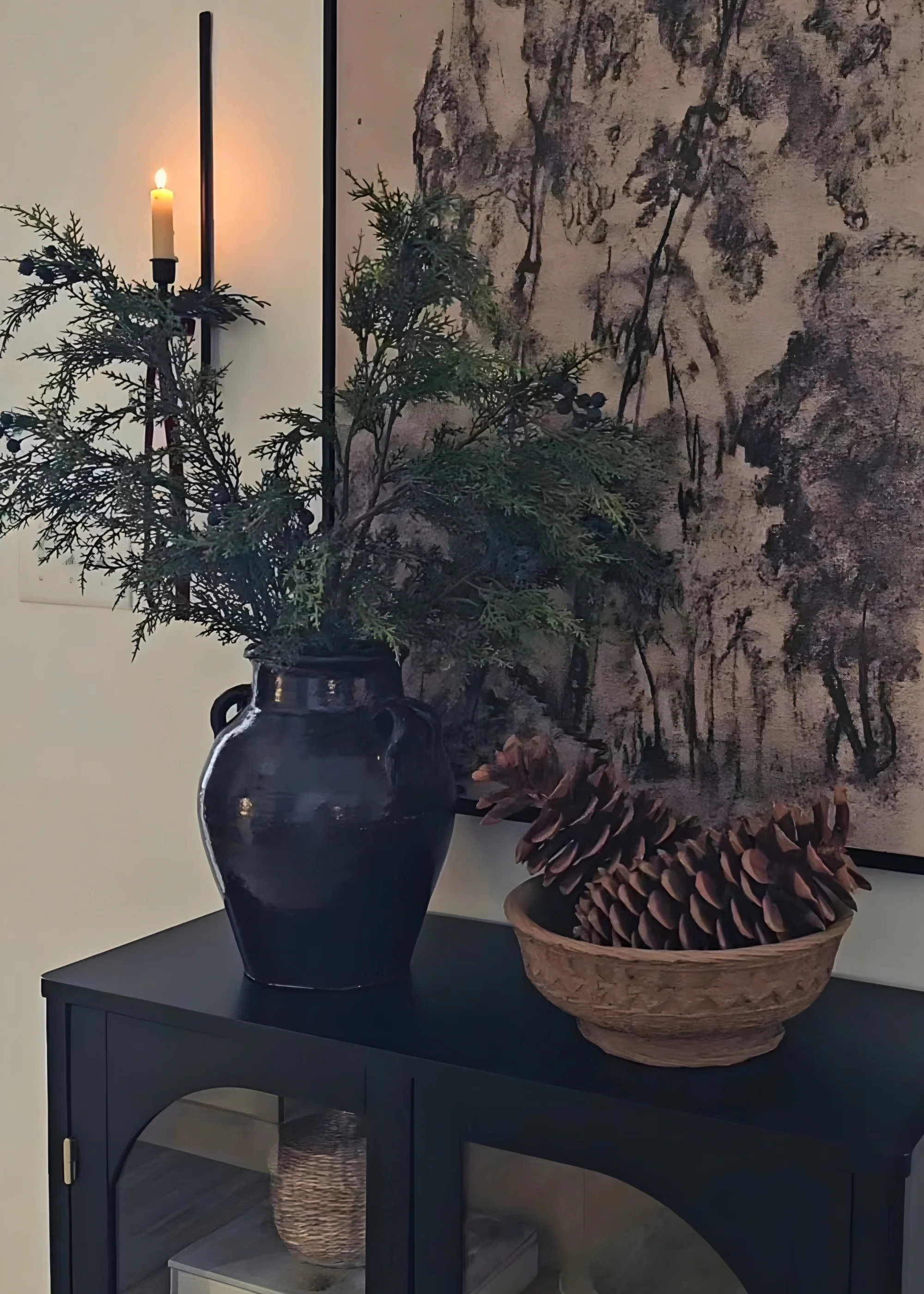 Large Distressed Clay Jar Vase in Dark Brown Black Hue - 11.75" - Image 5
