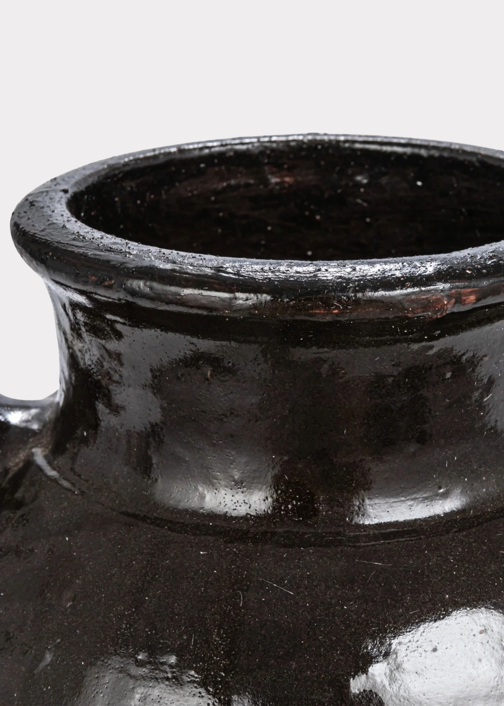 Large Distressed Clay Jar Vase in Dark Brown Black Hue - 11.75" - Image 6