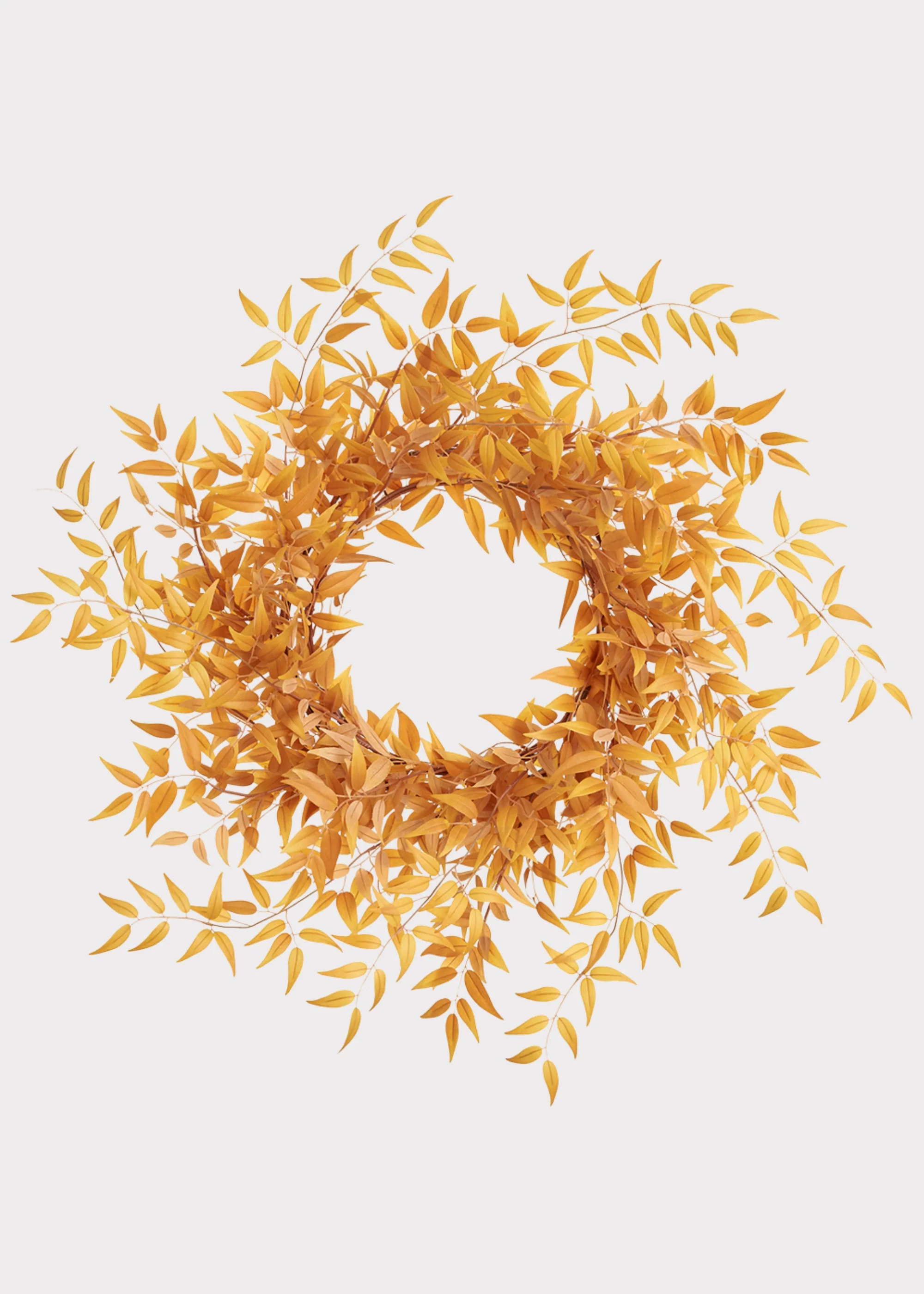 Large Fake Italian Ruscus Leaf Wreath in Autumn Mustard - 28"
