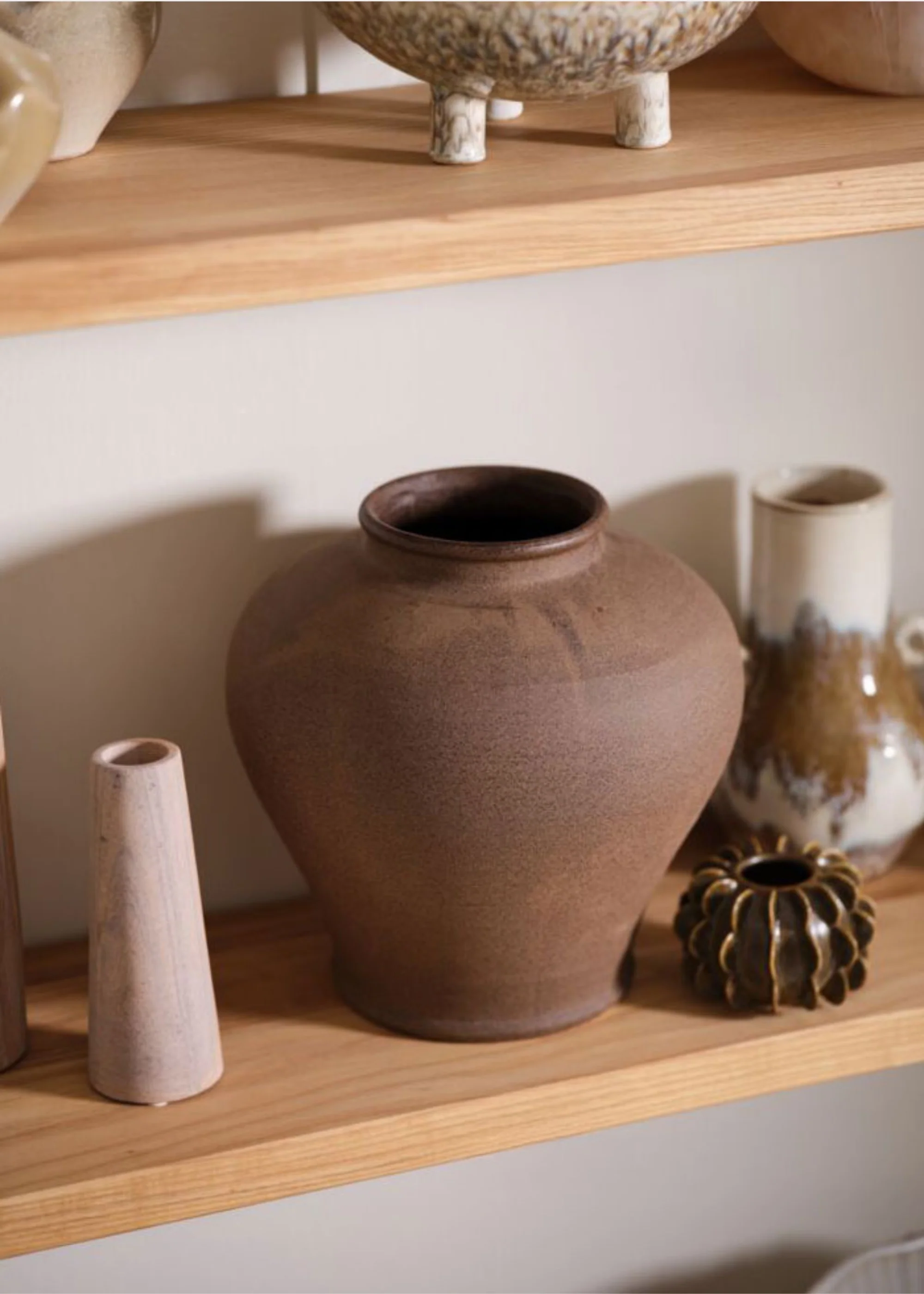 Large Stoneware Table Vase in Warm Brown - 12.5" - Image 4