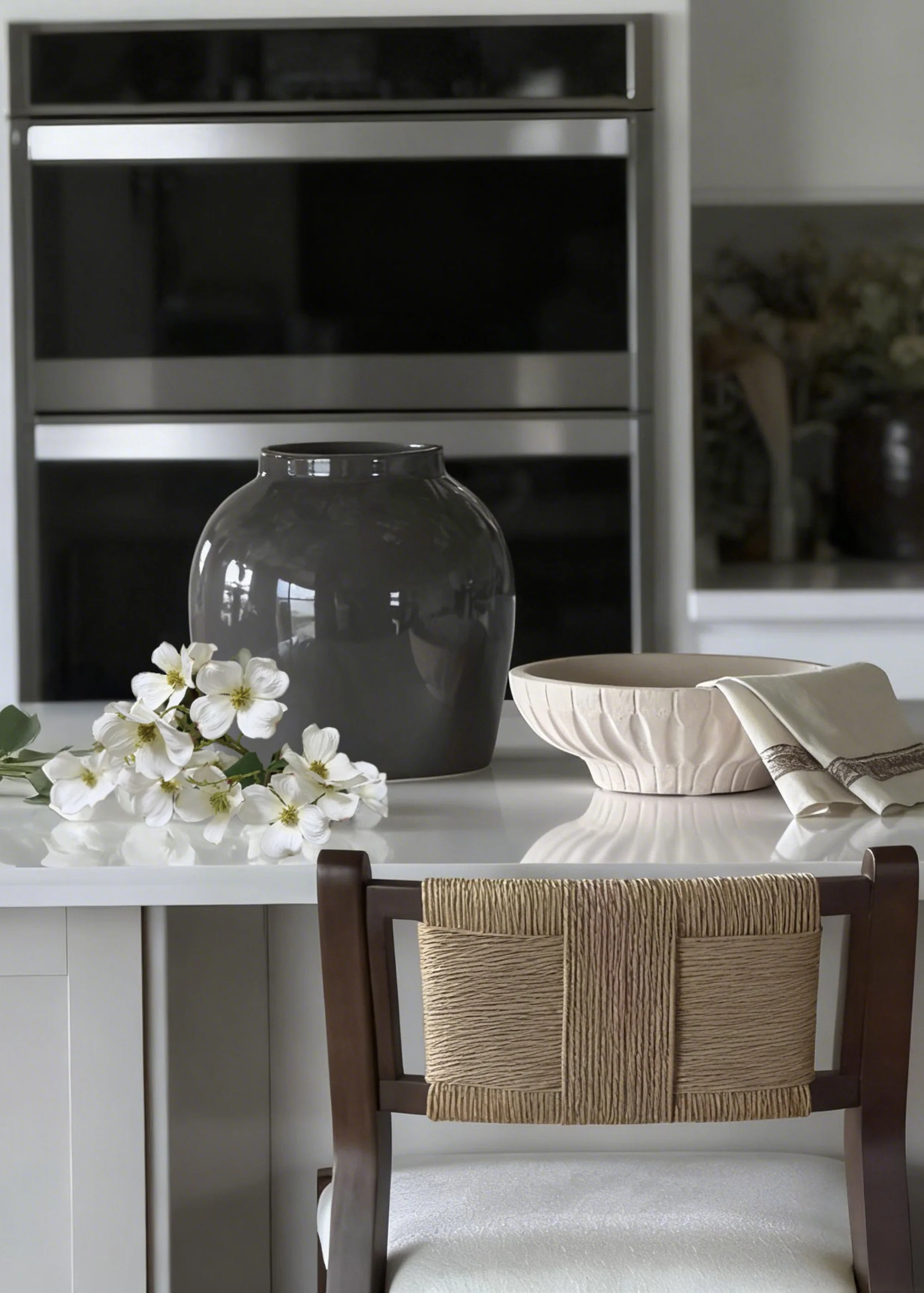 Large White Dogwood Branch and Slate Vase Design - Image 2