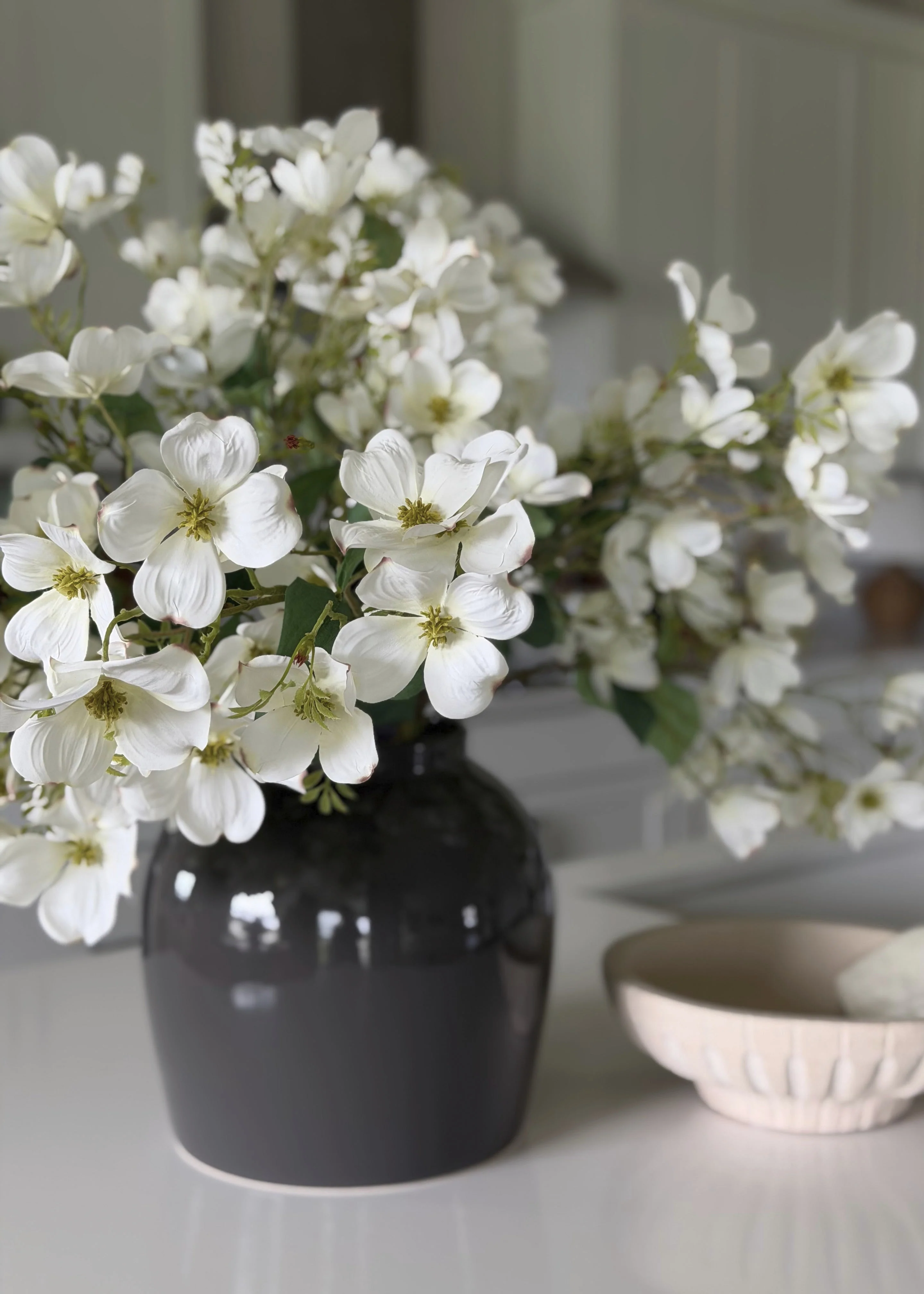 Large White Dogwood Branch and Slate Vase Design - Image 3