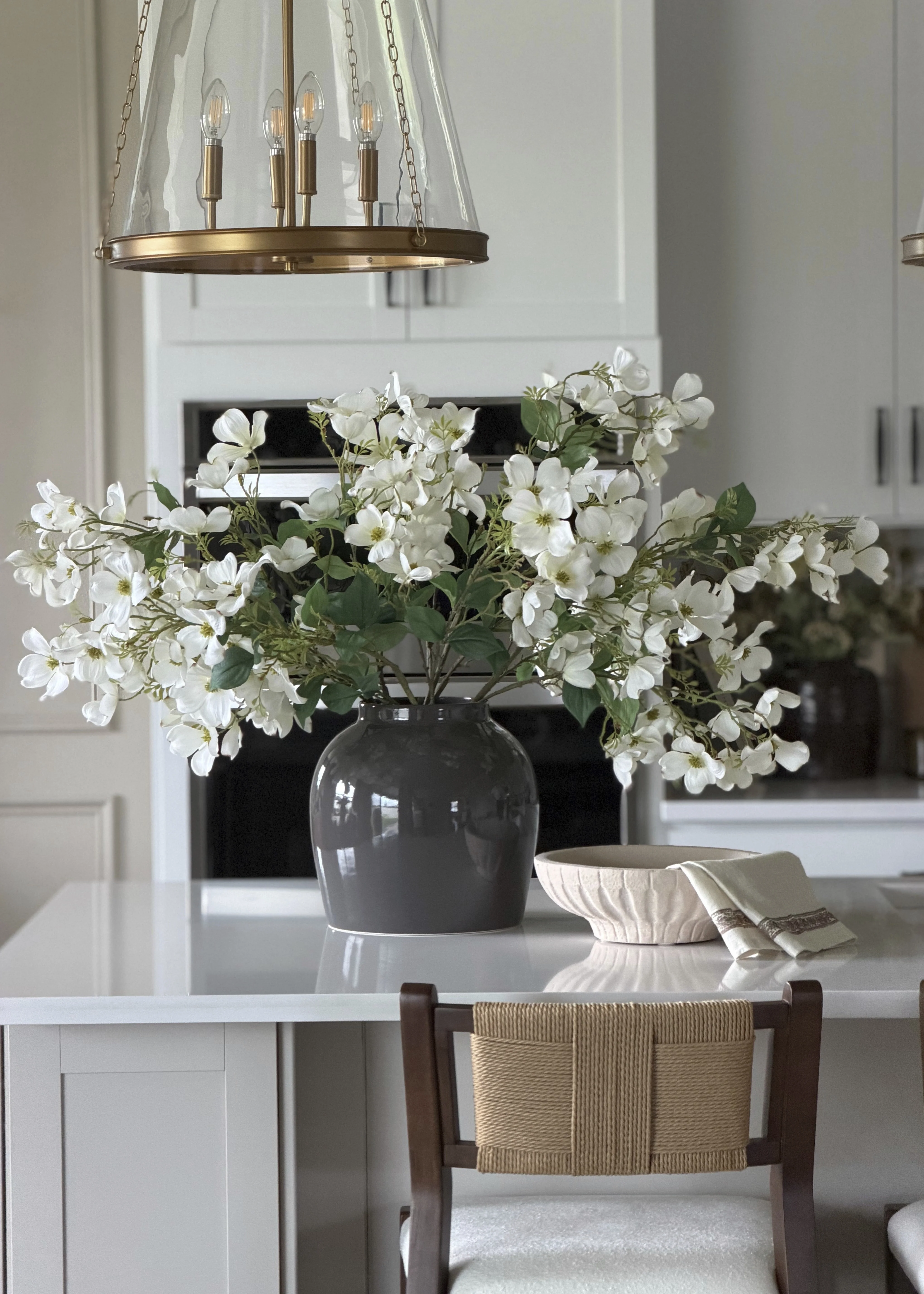 Large White Dogwood Branch and Slate Vase Design - Image 4