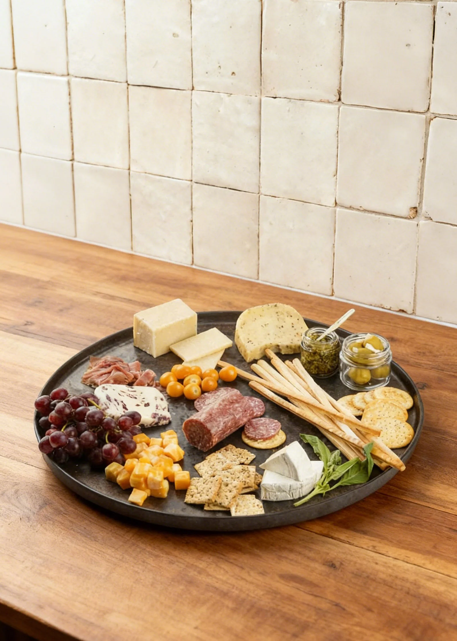 Matte Brown and Copper Melamine Resin Round Tray - 18" - Image 2