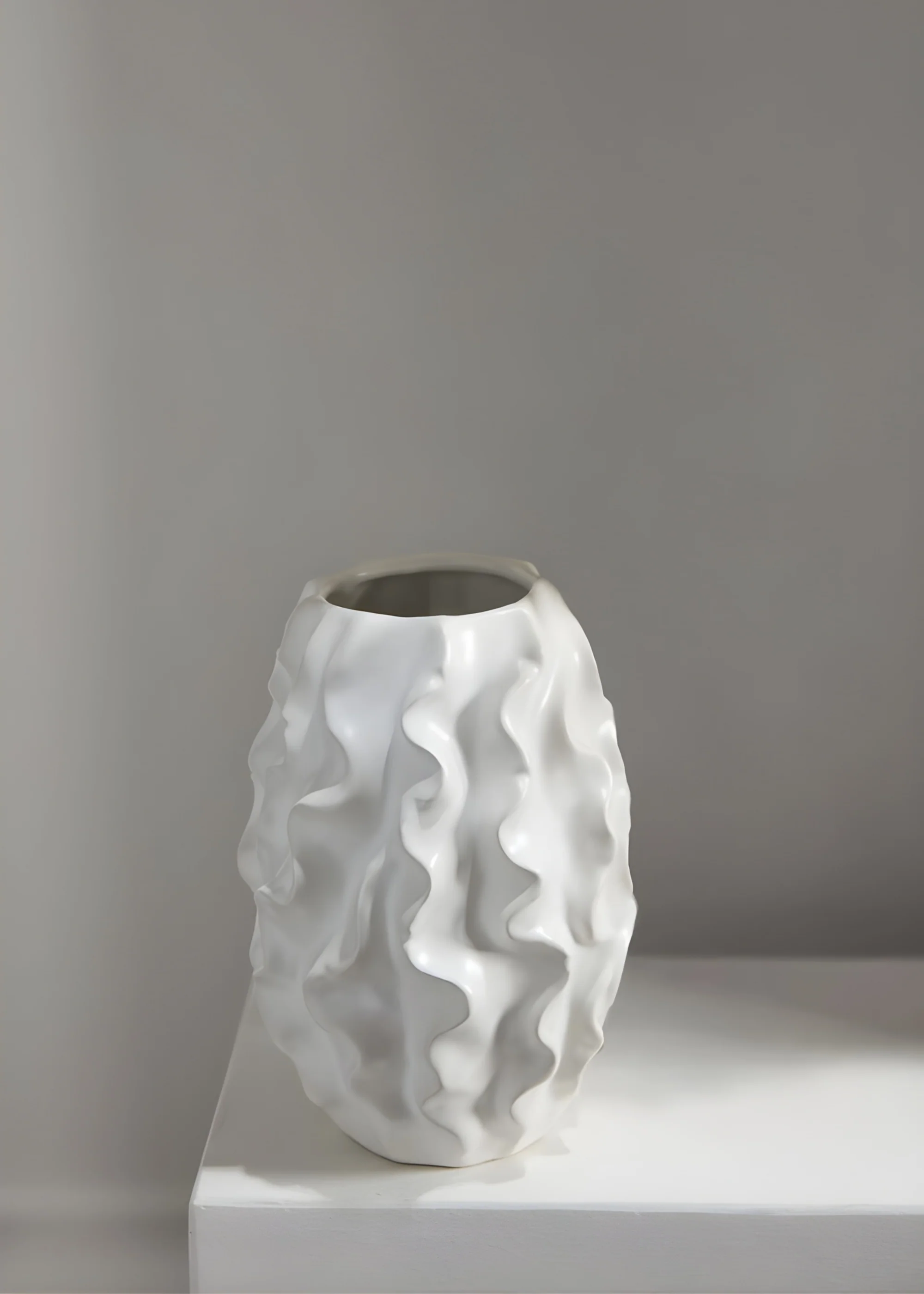 Matte White Ceramic Ruffle Vase - 8" - Image 3