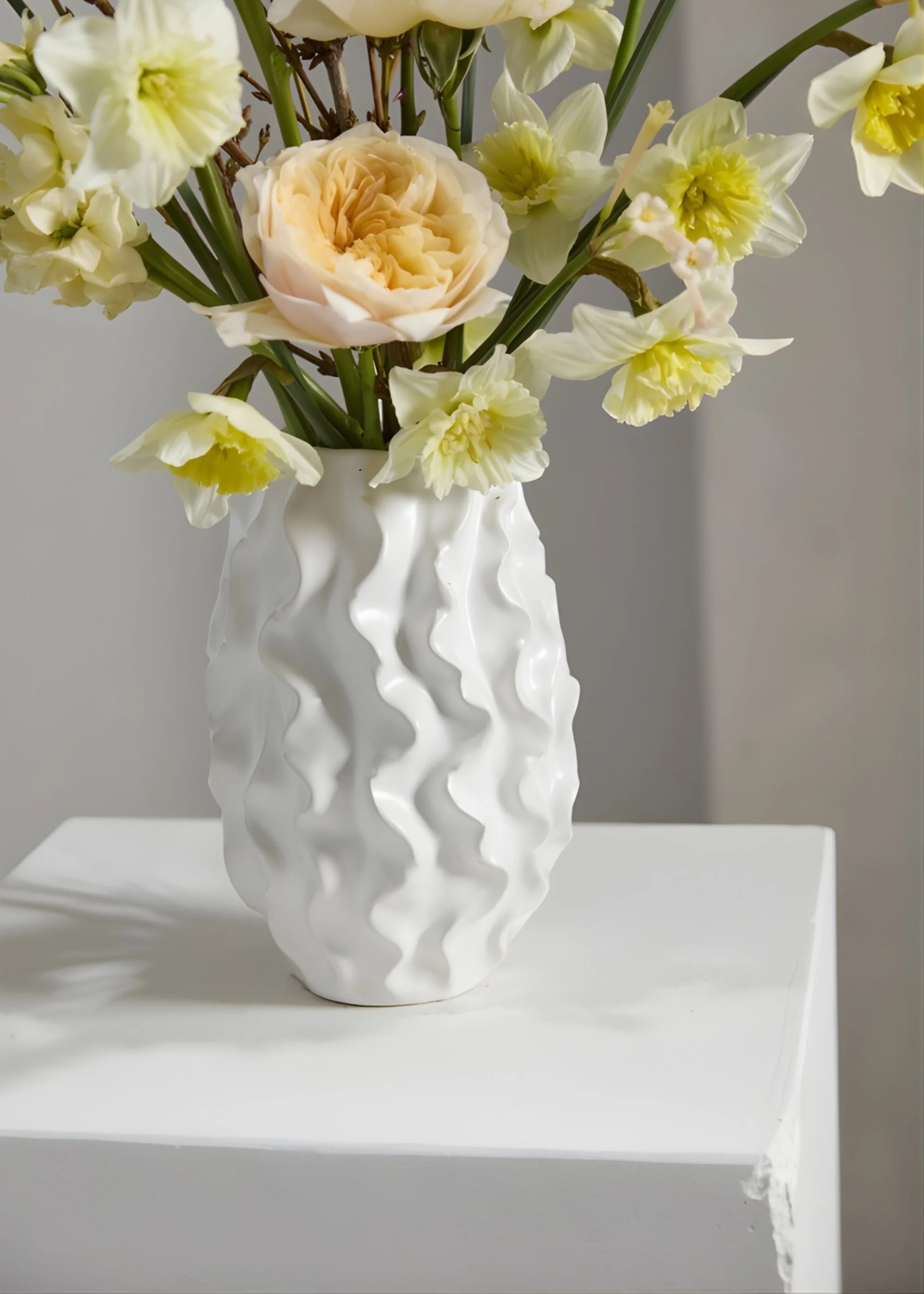 Matte White Ceramic Ruffle Vase - 8" - Image 4