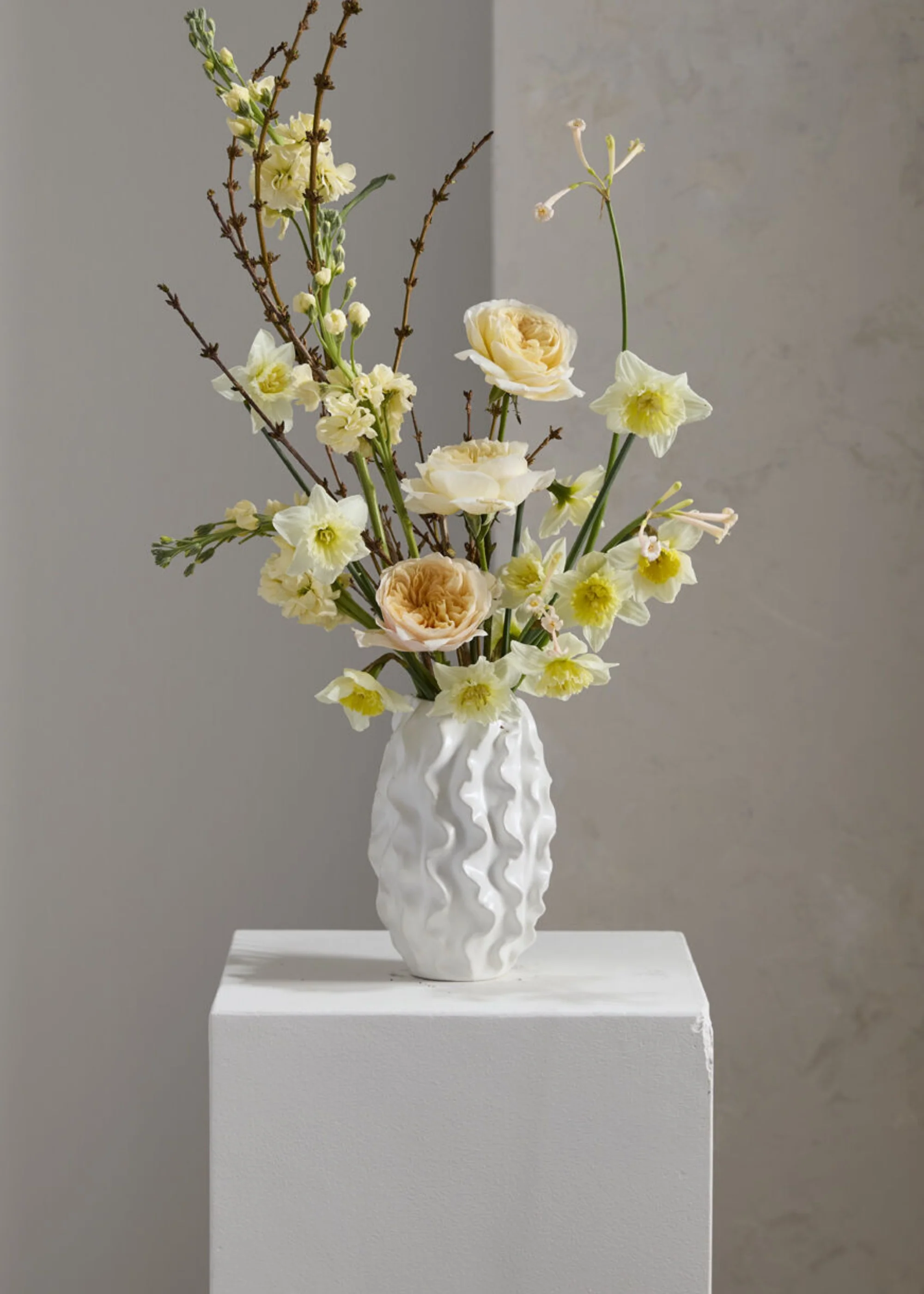 Matte White Ceramic Ruffle Vase - 8" - Image 5