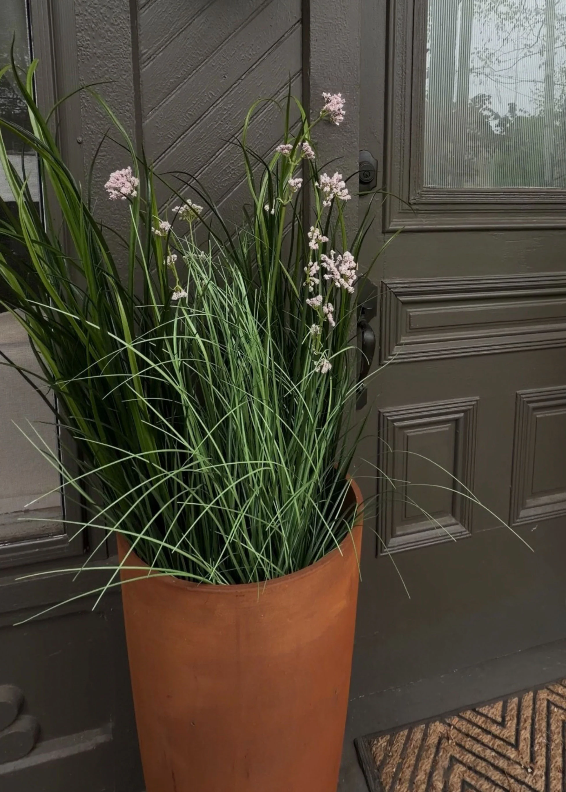 Mauve Fake Flower and Milkweed Grass Potted Plant - 35" - Image 4