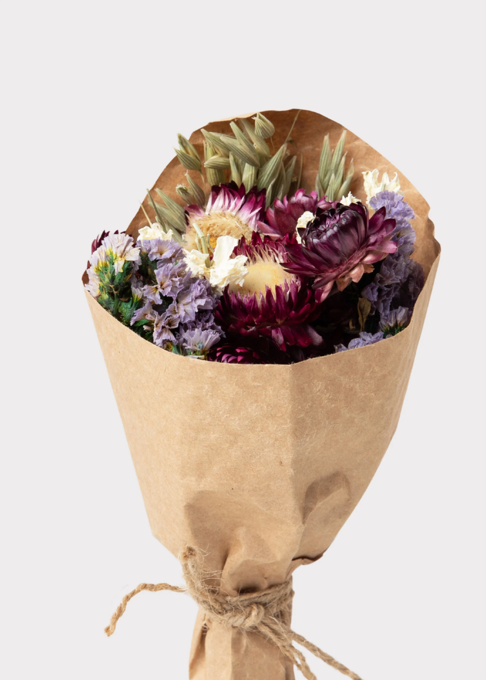 Mini Dried Flowers Purple and Cream Wildflower Bouquet - 7"