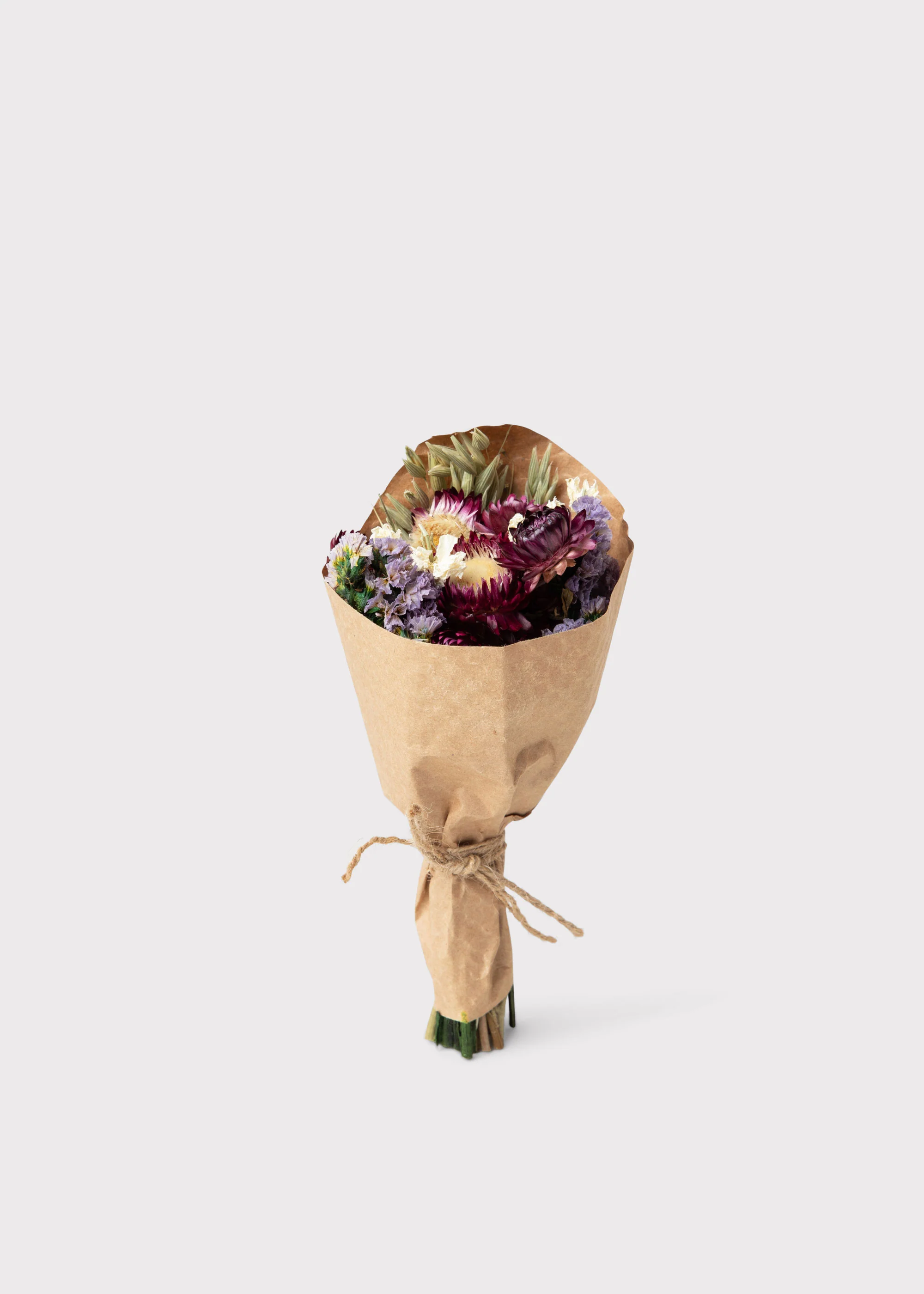 Mini Dried Flowers Purple and Cream Wildflower Bouquet - 7" - Image 4