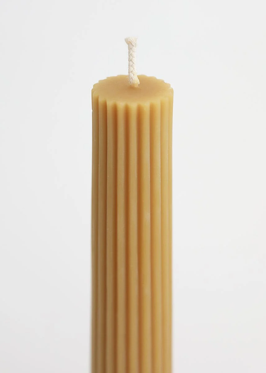 Tall Natural Beeswax Fluted Pillar Candle - 13.5" - Image 3