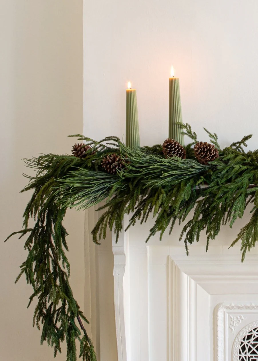 Tall Natural Beeswax Fluted Pillar Candle in Sage - 13.5" - Image 5