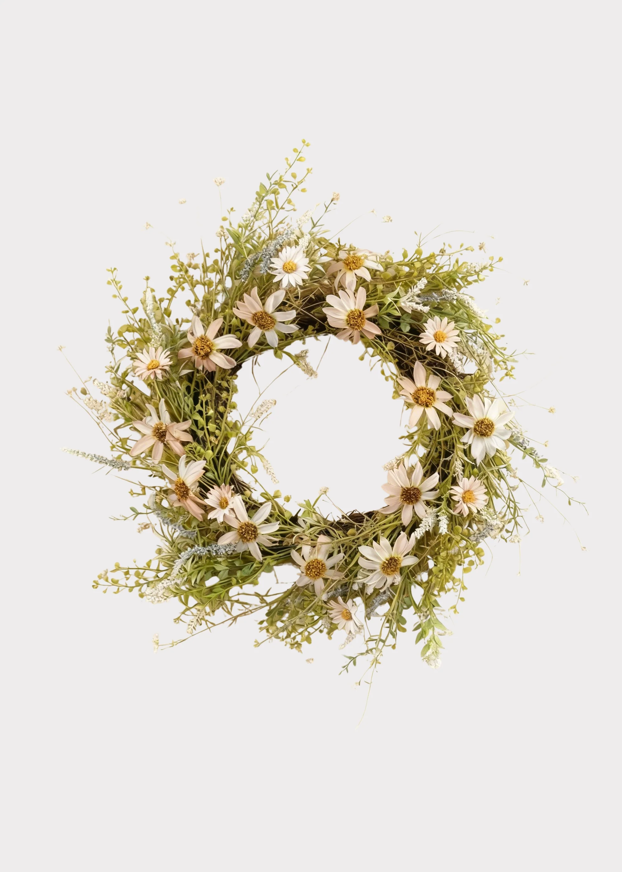 Pale Pink Artificial Wildflower Wreath - 22"