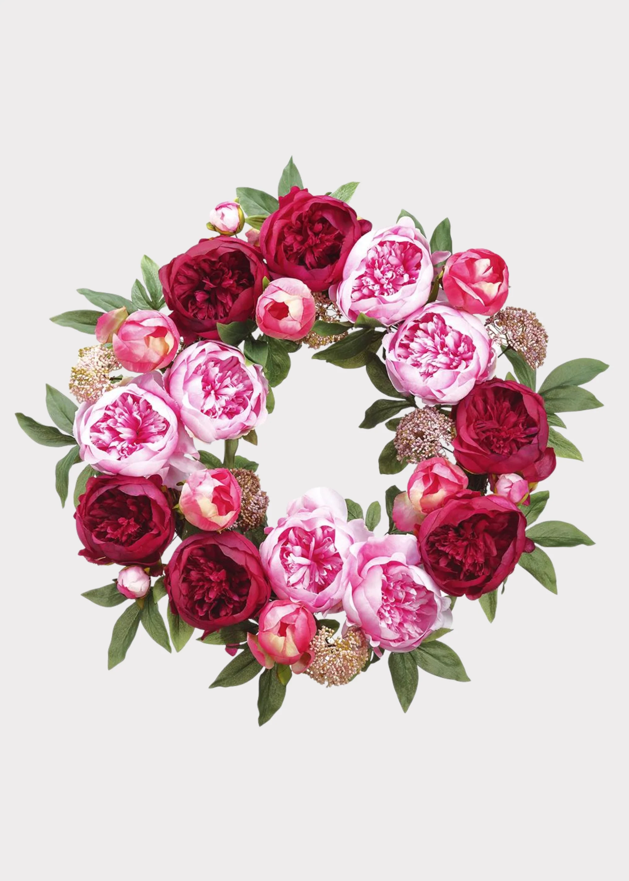 Pink and Burgundy Blooming Peony Fake Flower Wreath - 26"