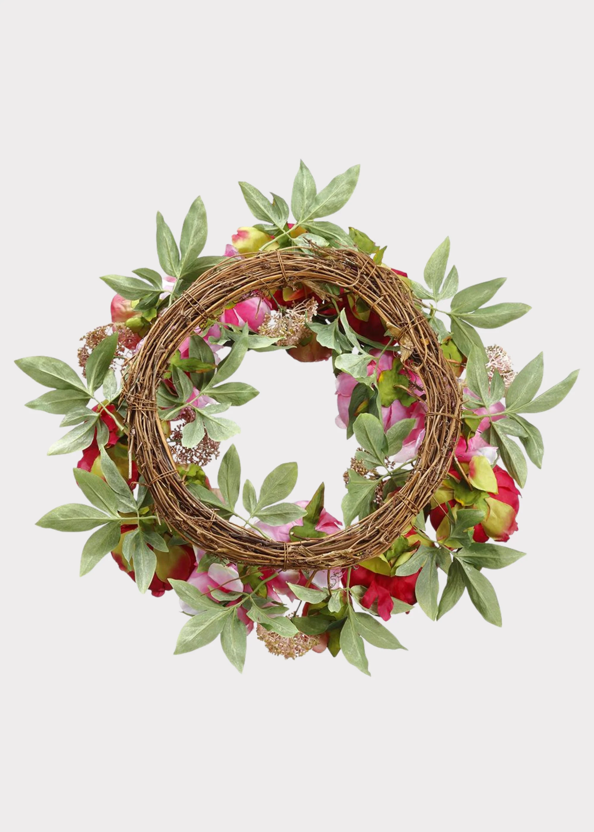 Pink and Burgundy Blooming Peony Fake Flower Wreath - 26" - Image 2