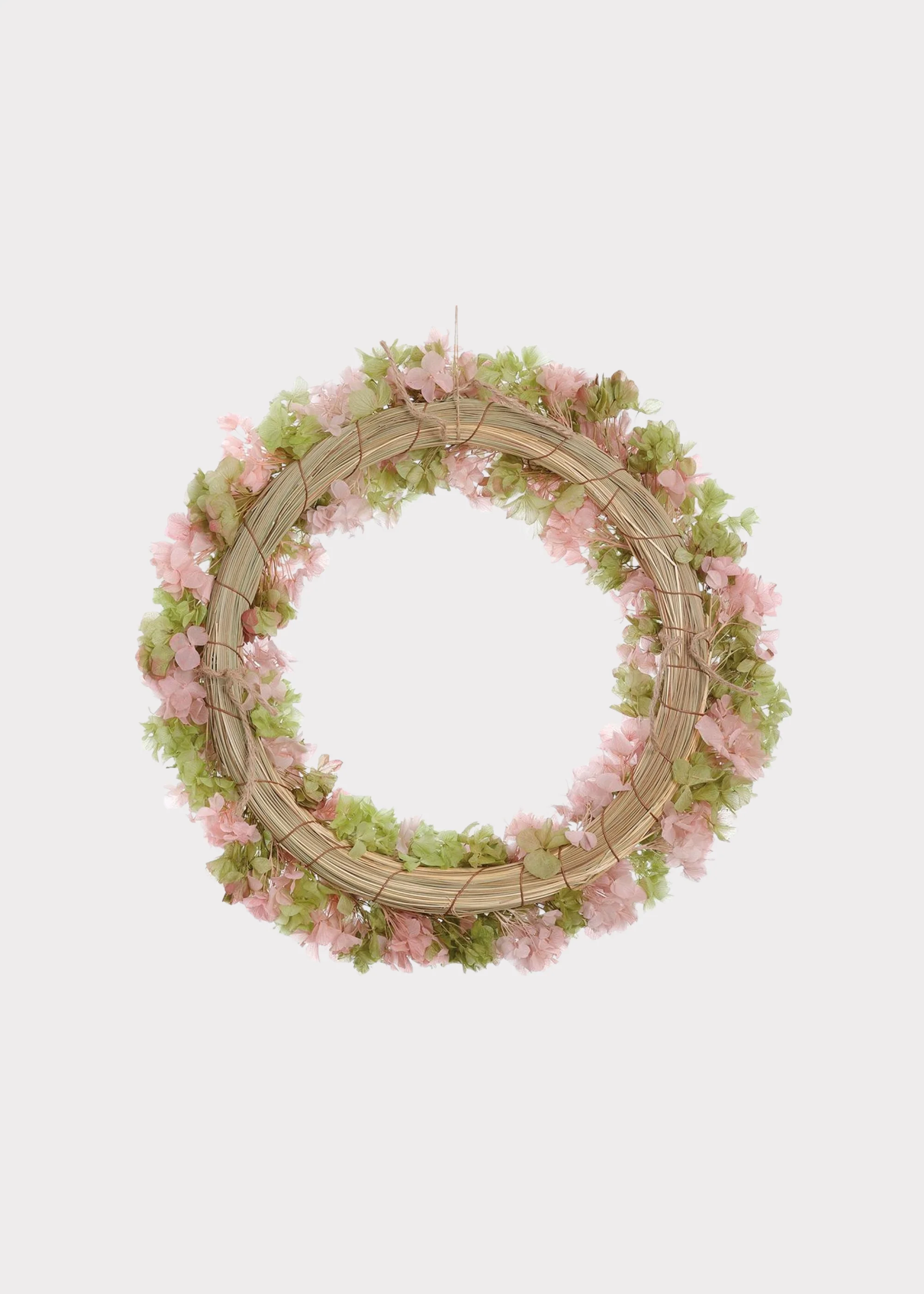 Pink and Green Preserved Hydrangea Flower Wreath - 21" - Image 3