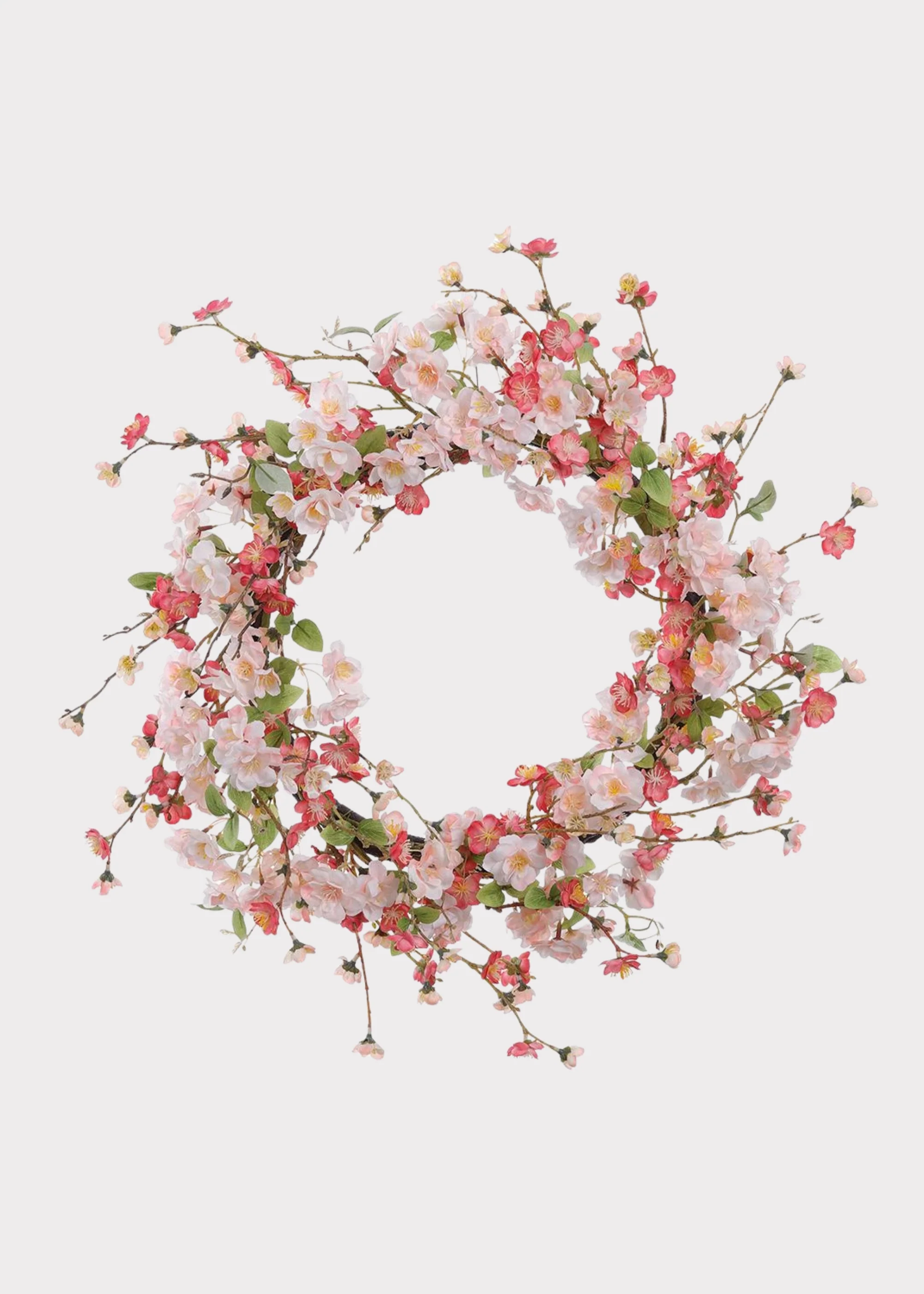 Pink Wispy Artificial Cherry Blossom Spring Flower Wreath - 24"