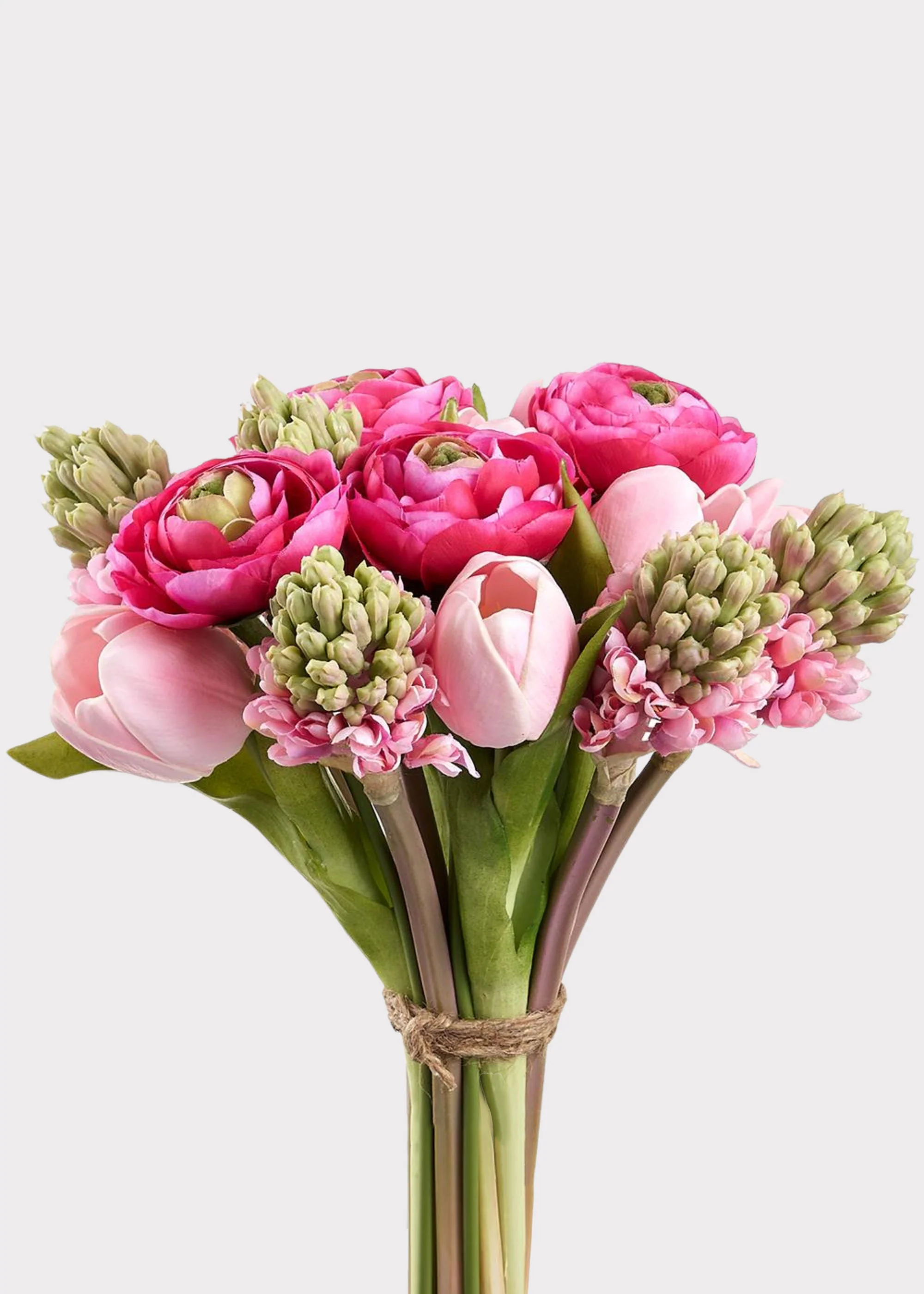 Pink Spring Tulip and Hyacinth Fake Flower Bouquet - 11"
