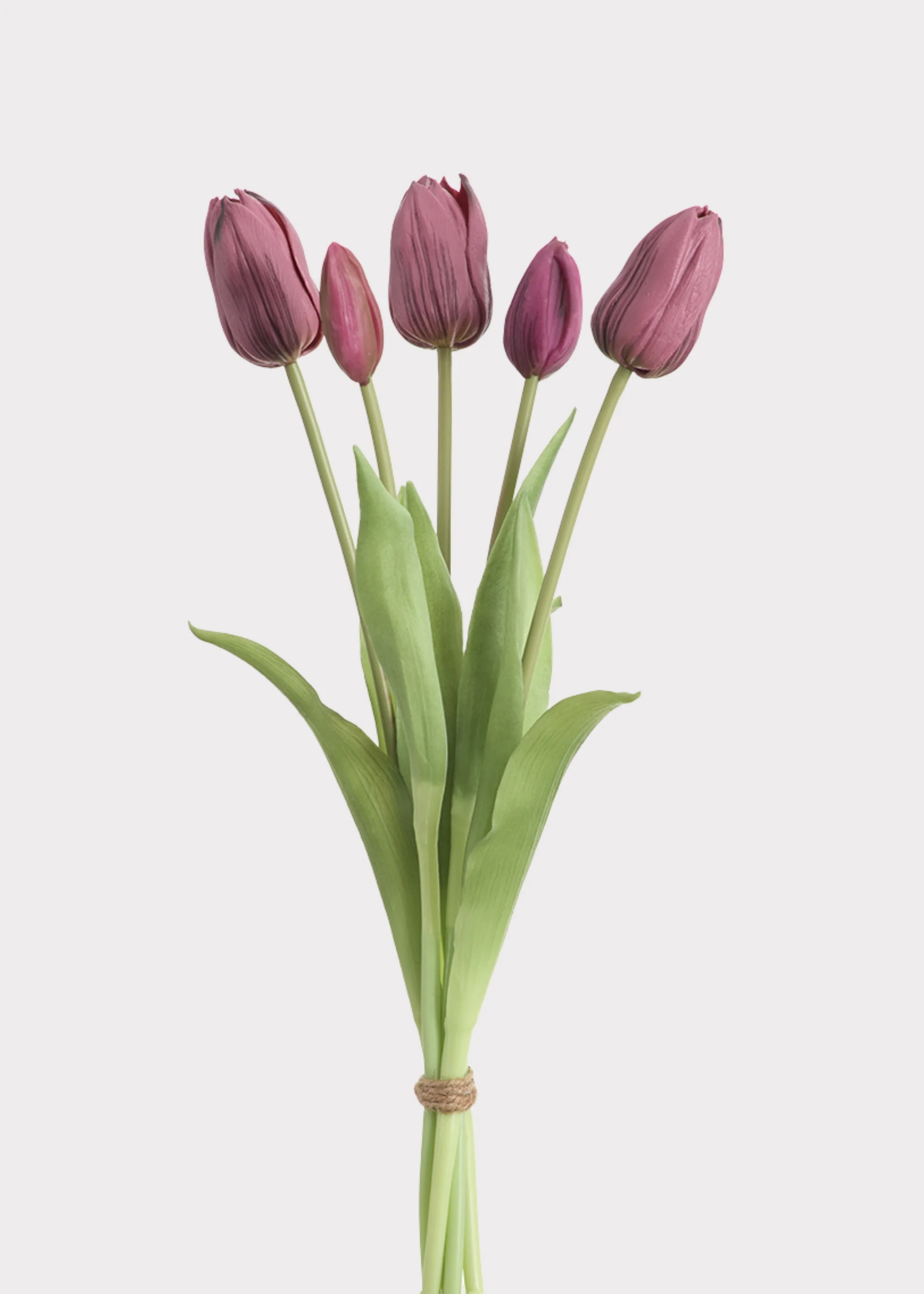 Plum Purple Real Touch Dutch Tulip Spring Flower Bouquet - 16"