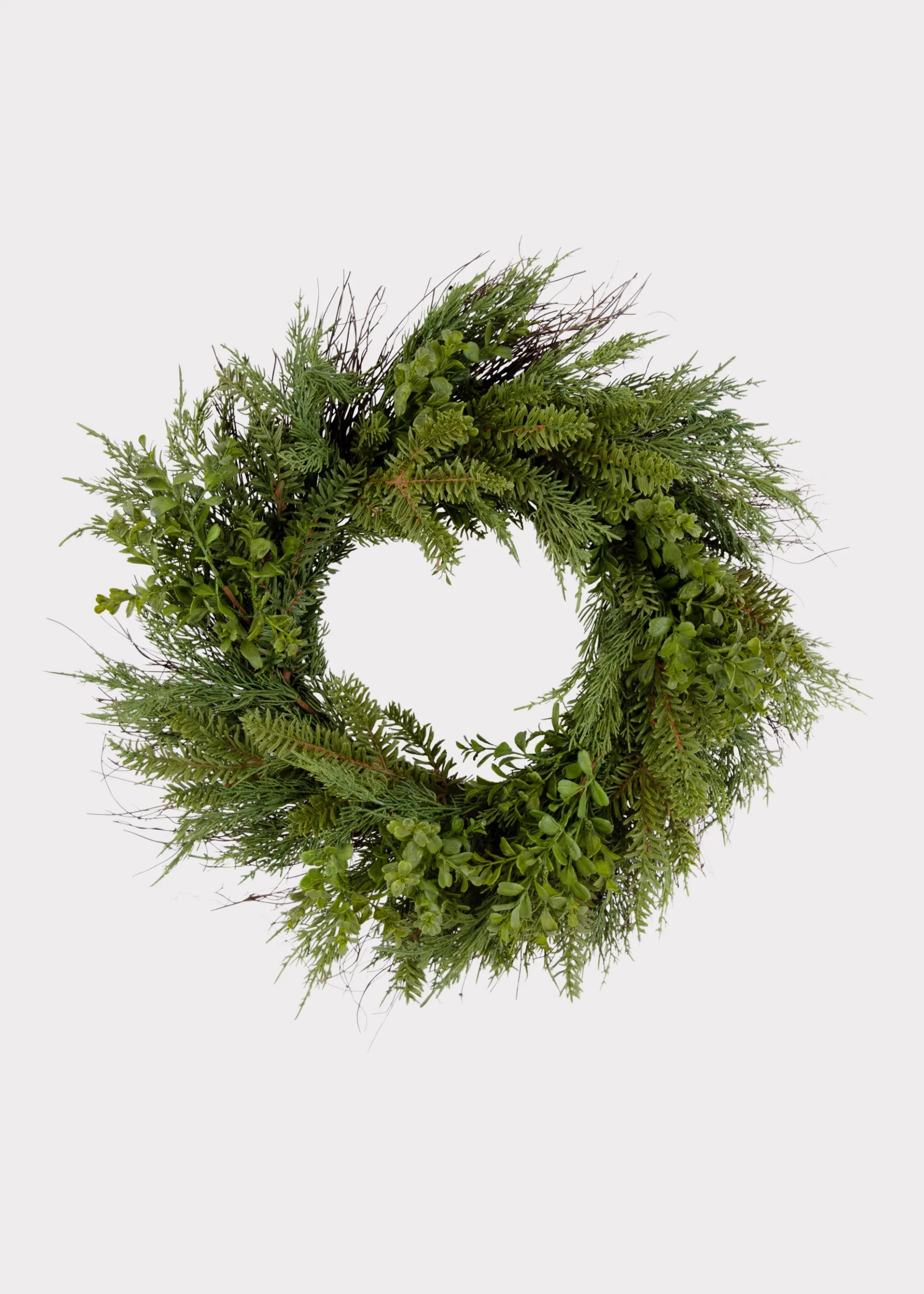 Real Touch Boxwood and Pine Fake Winter Greenery Wreath - 24"