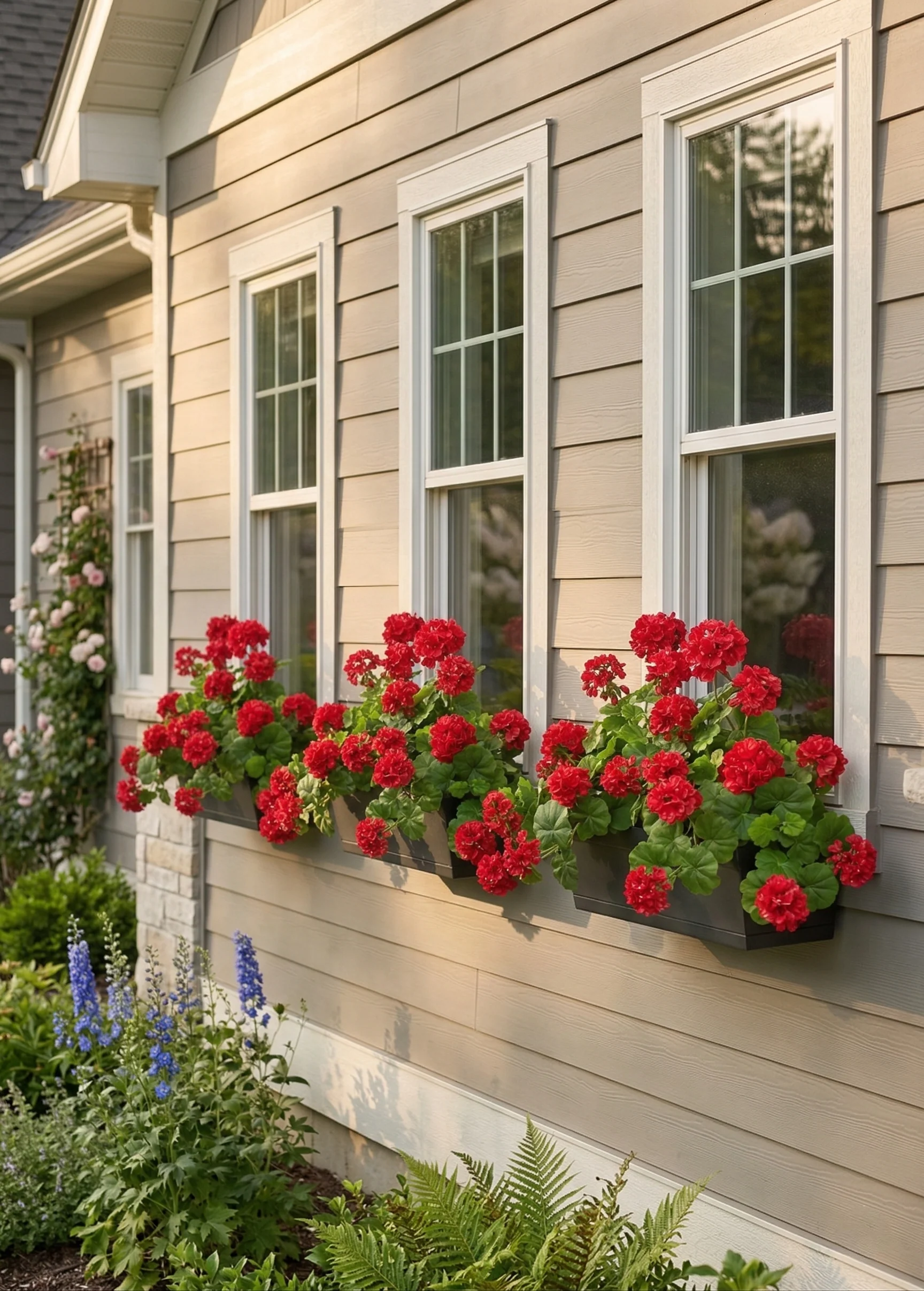 Red Artificial Geranium Arrangement in Plastic Planter - 18" - Image 3