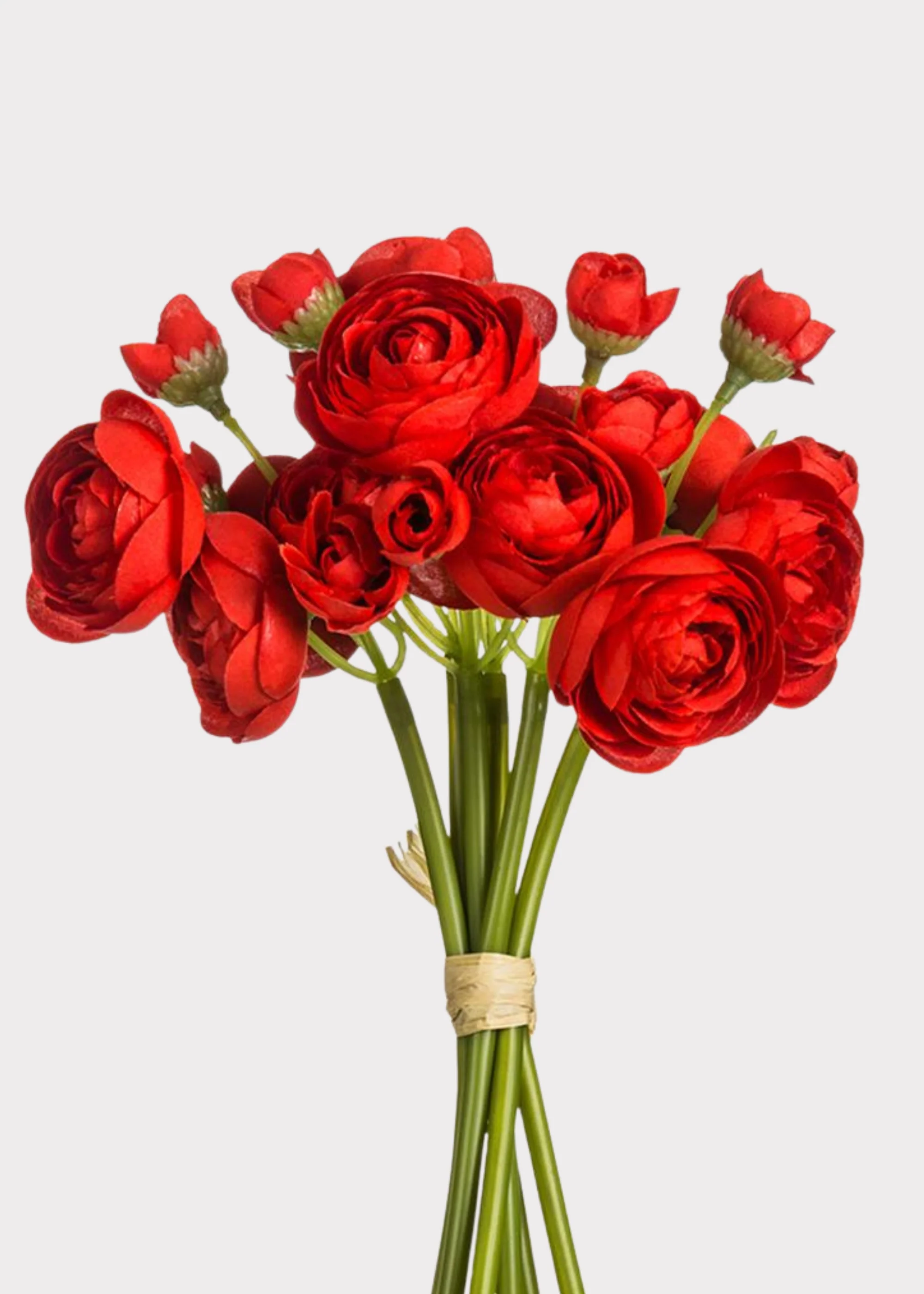 Red Mini Ranunculus Artificial Flower Bundle - 10"