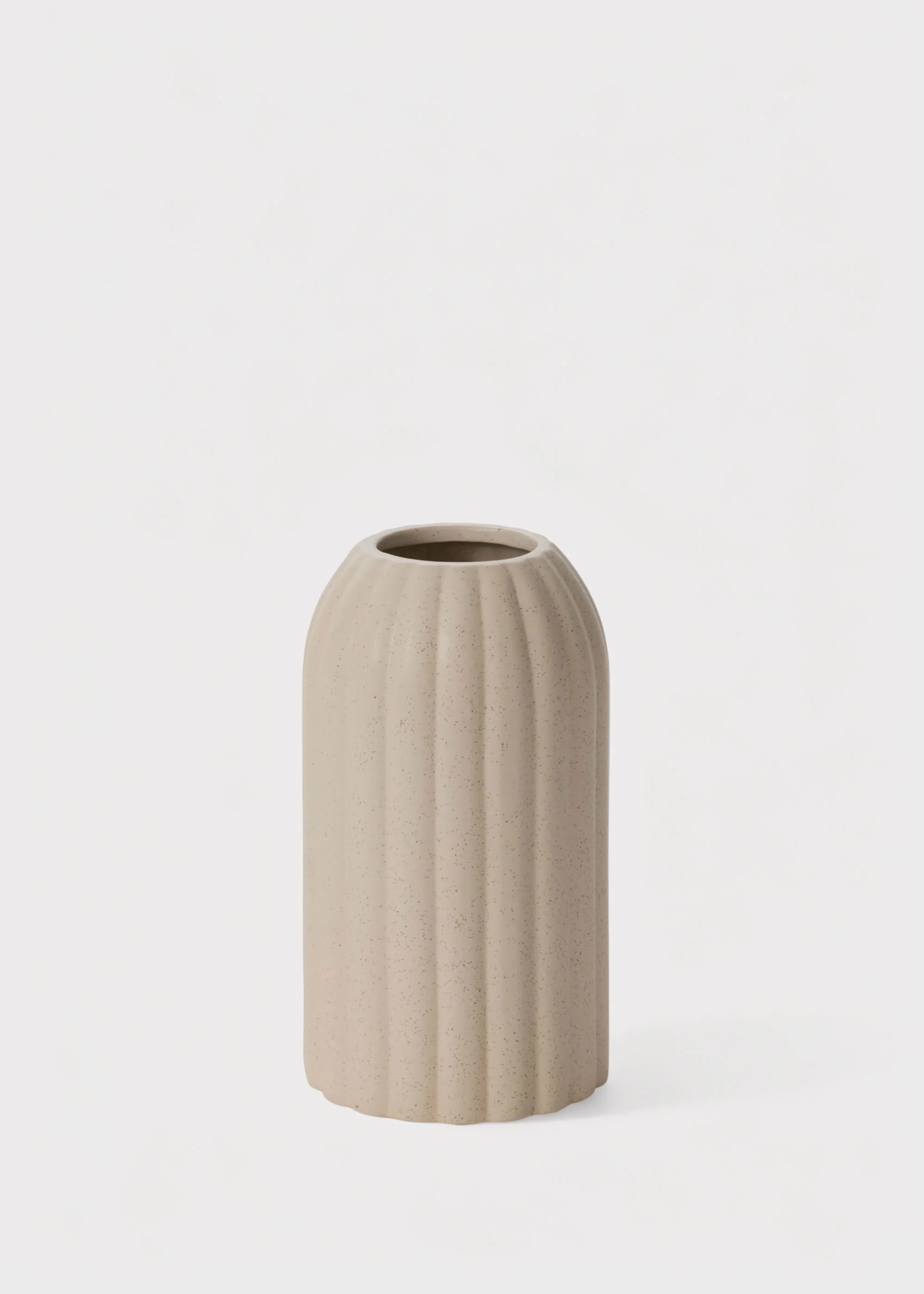 Rounded Cylinder Ceramic Ribbed Vase in Beige Cream - 8.25"