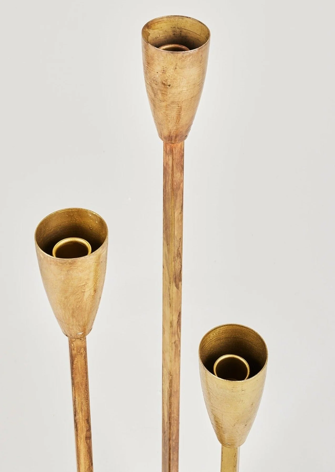 Set of 3 Antique Gold Taper Candle Holders - 15.75-23.75" - Image 3