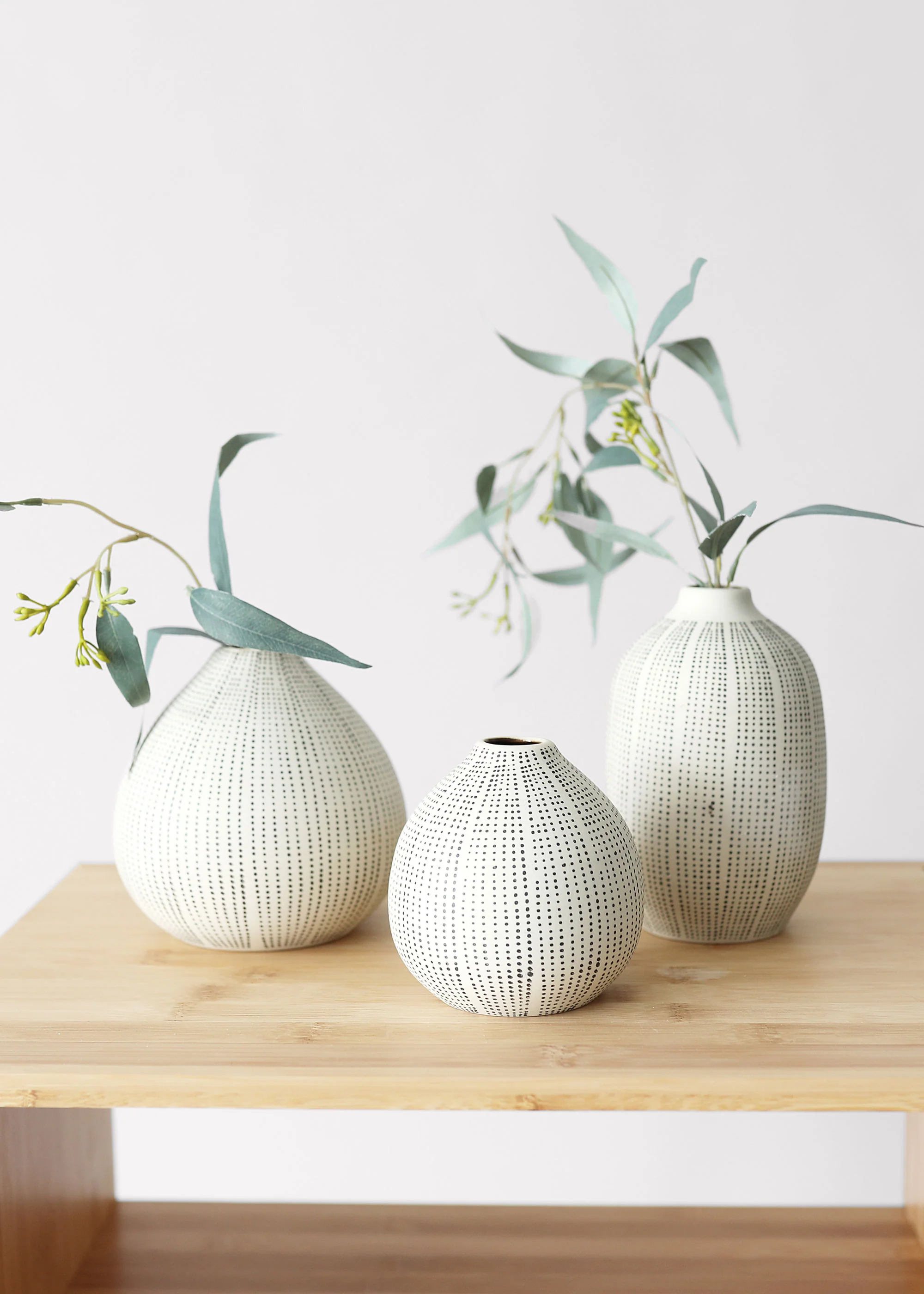 Set of 3 Dotted Stoneware Bud Vases - 3.5-5.5" - Image 2
