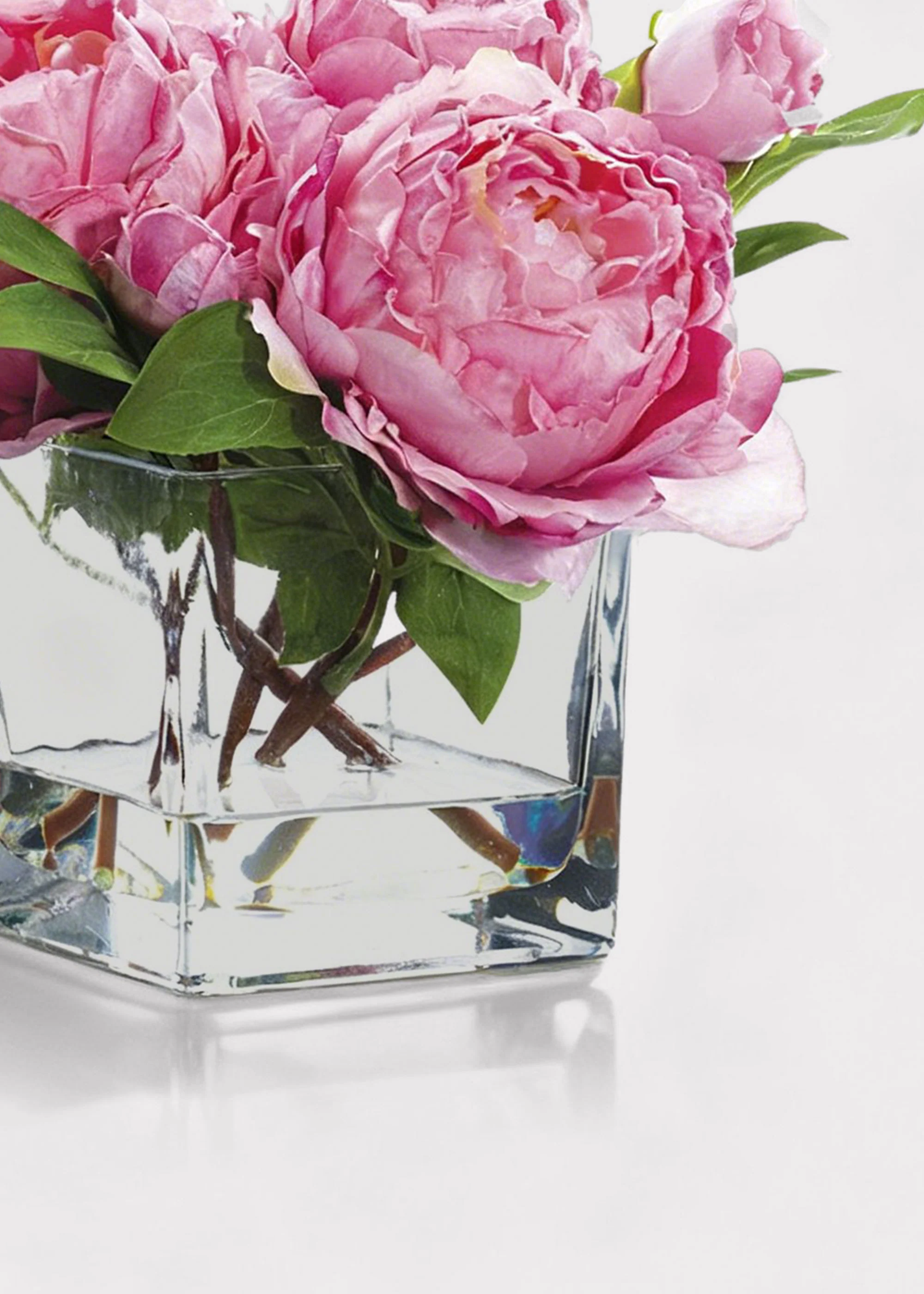 Small Pink Faux Peony Arrangement in Glass Vase - 9" - Image 5