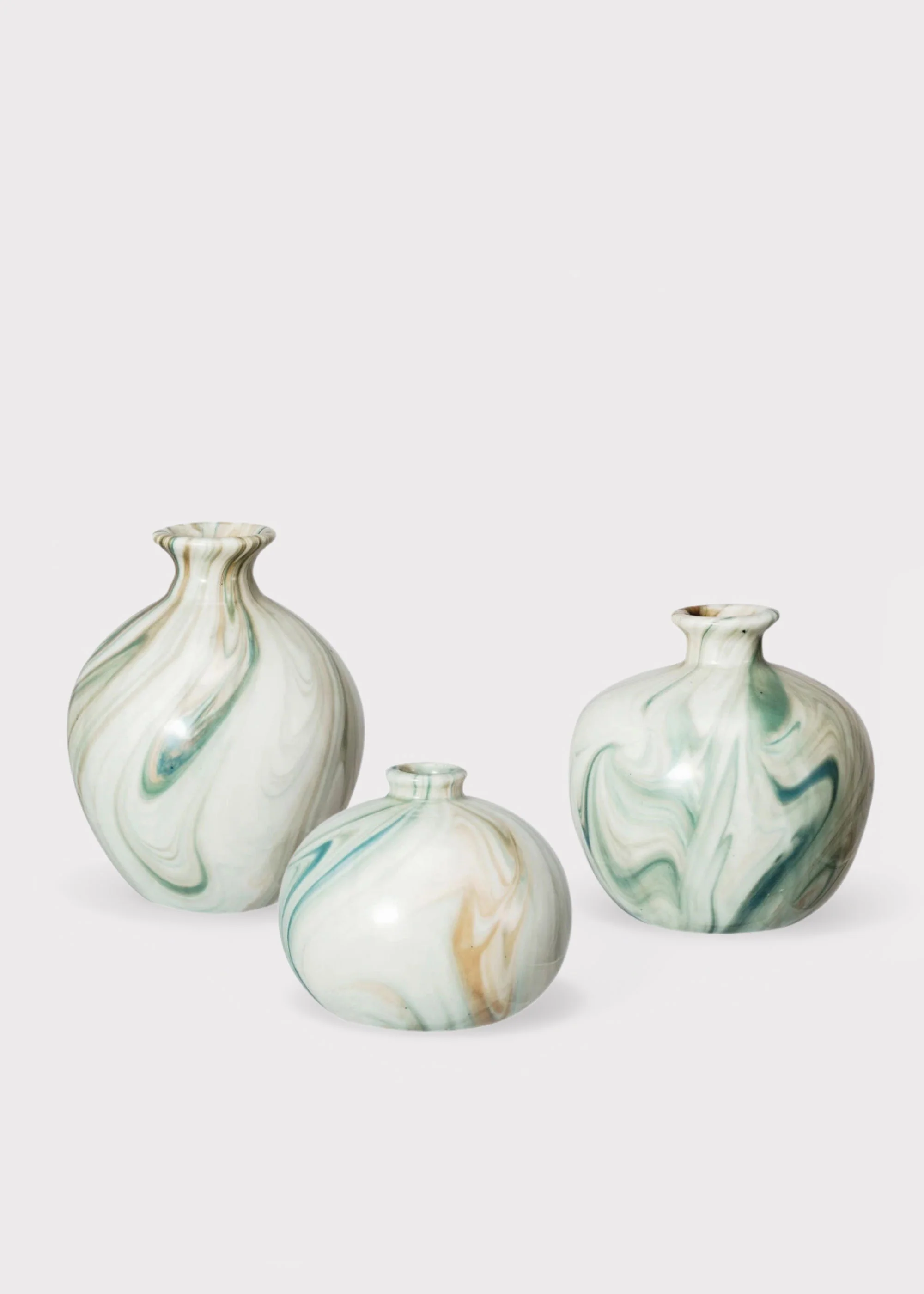 Small Set of 3 Marbled Stoneware Glazed Bud Vases - 3-4.5"