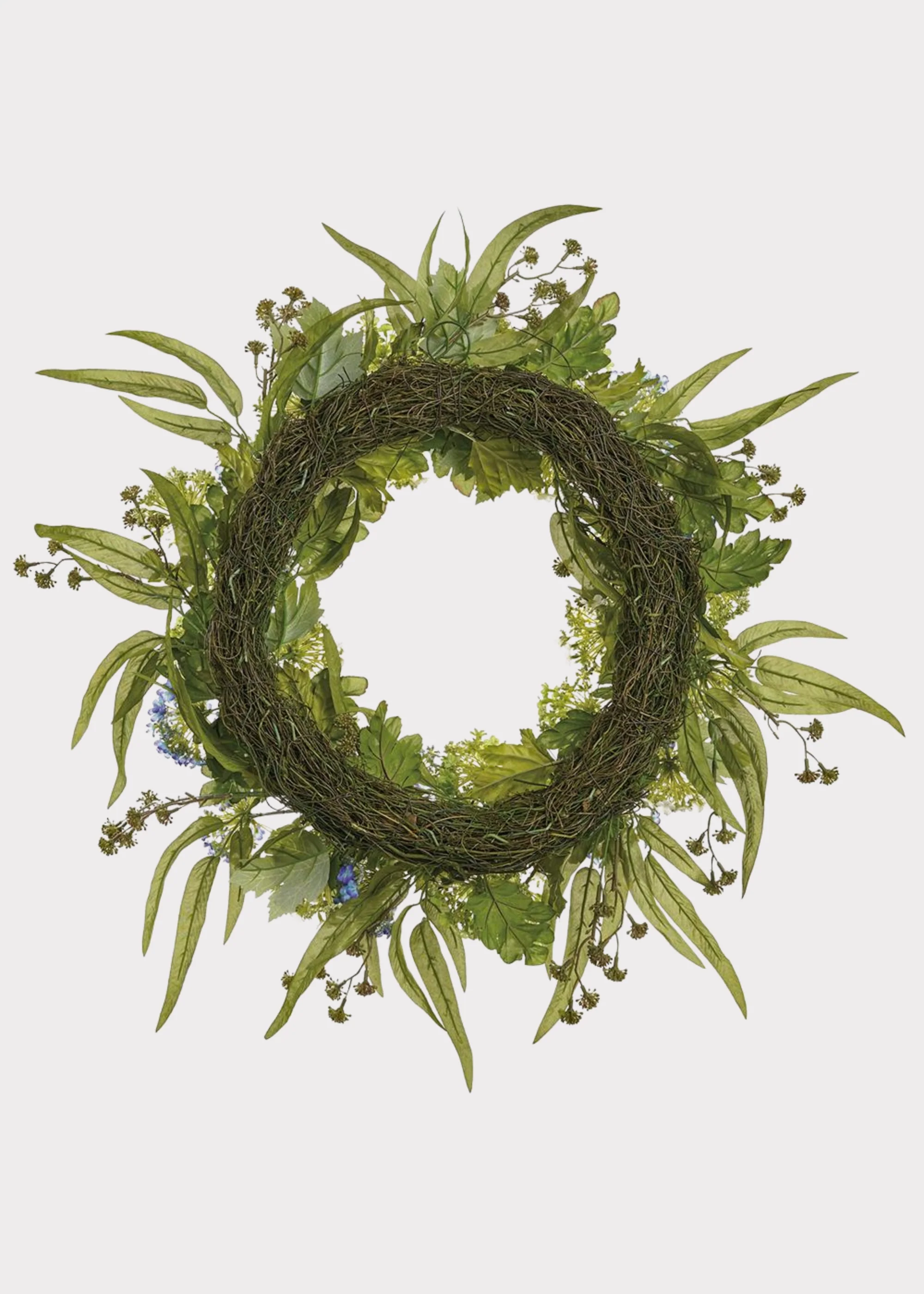 Snowball and Eucalyptus Fake Flower Wreath in Blue and Green - 25" - Image 2
