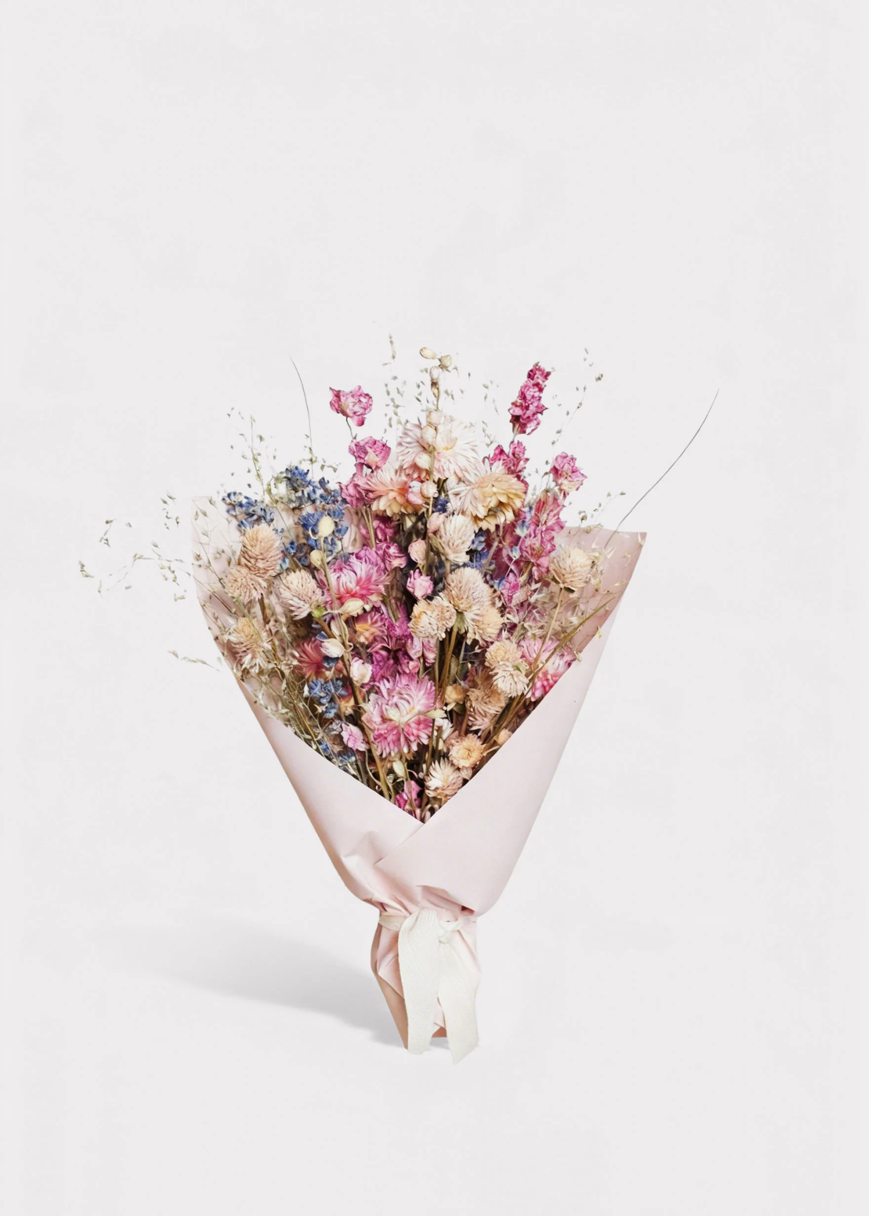 Soft Pink and Blue Small Bouquet of Dried Flowers - 12" - Image 3