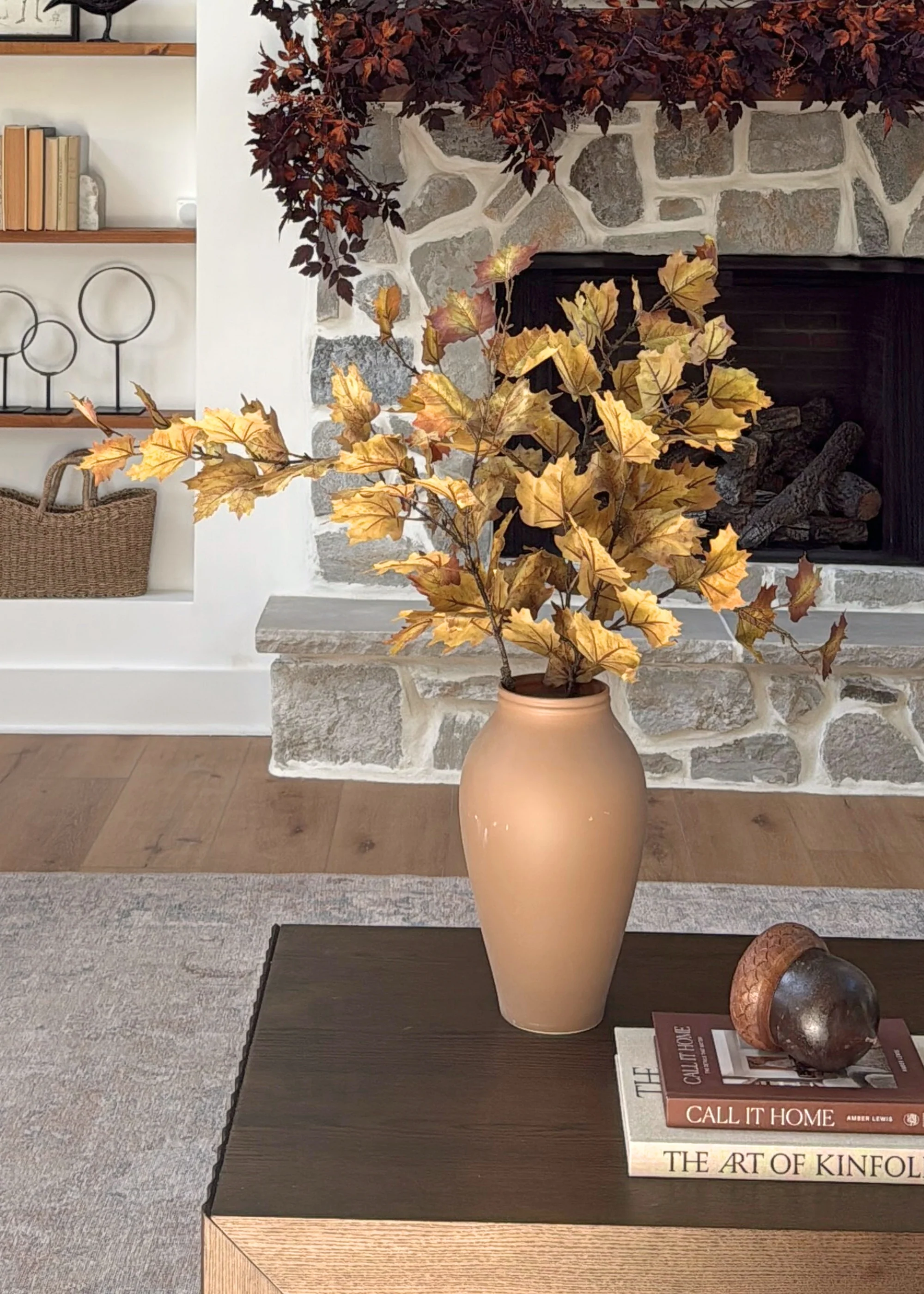 Tall Fake Maple Leaf Branch in Autumn Green Hue - 47" - Image 2