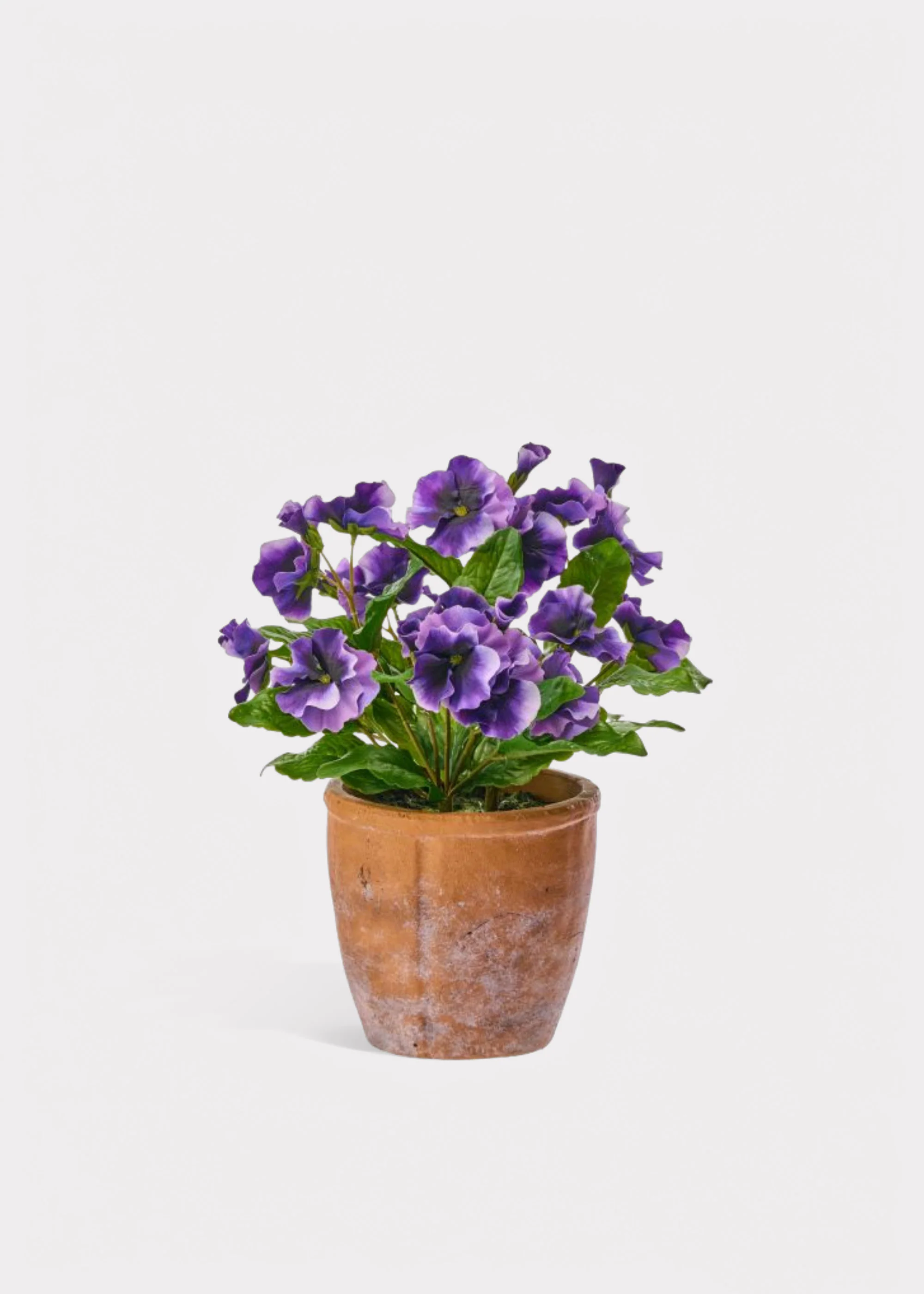 UV Treated Fake Outdoor Flowers Purple Pansy Potted Plant - 12"