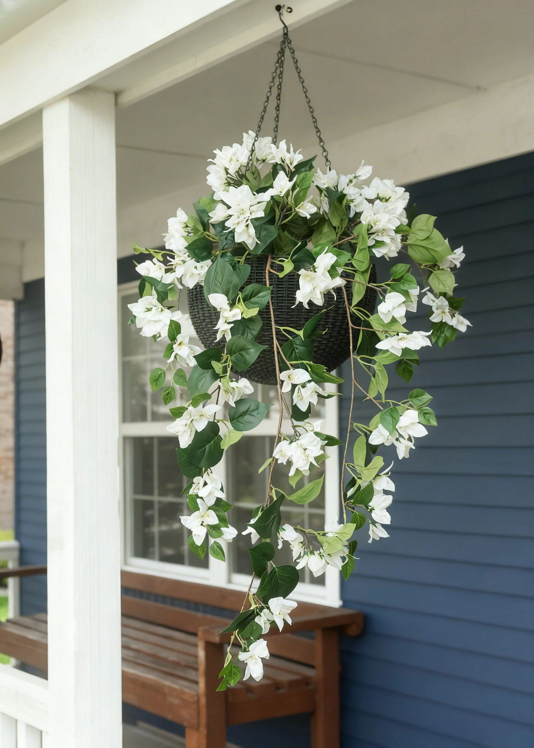 UV Treated Indoor/Outdoor Cream Fake Bougainvillea Hanging Bush - 42" - Image 2