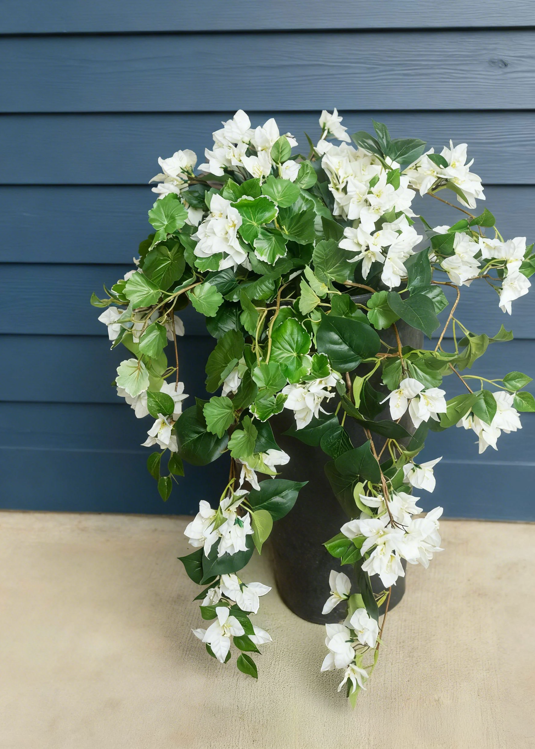UV Treated Indoor/Outdoor Cream Fake Bougainvillea Hanging Bush - 42" - Image 4