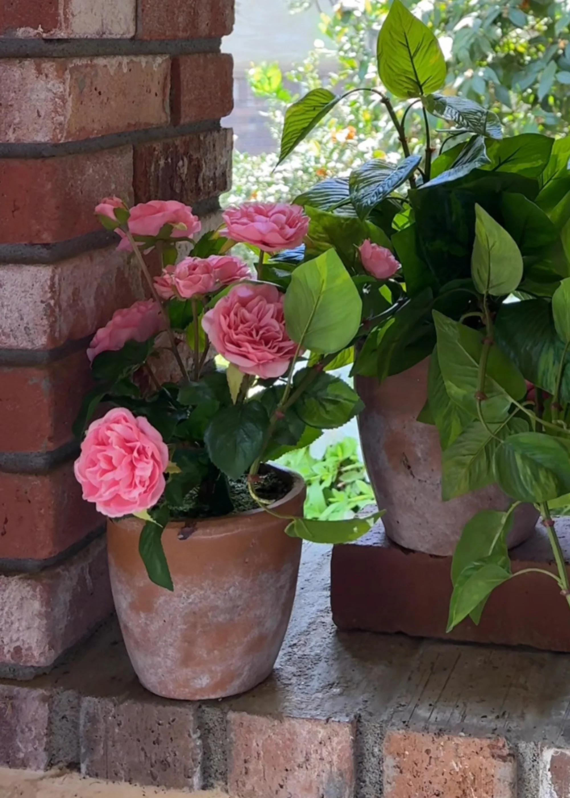 UV Treated Outdoor Potted Arrangement of Pink Real Touch Roses - 13" - Image 2