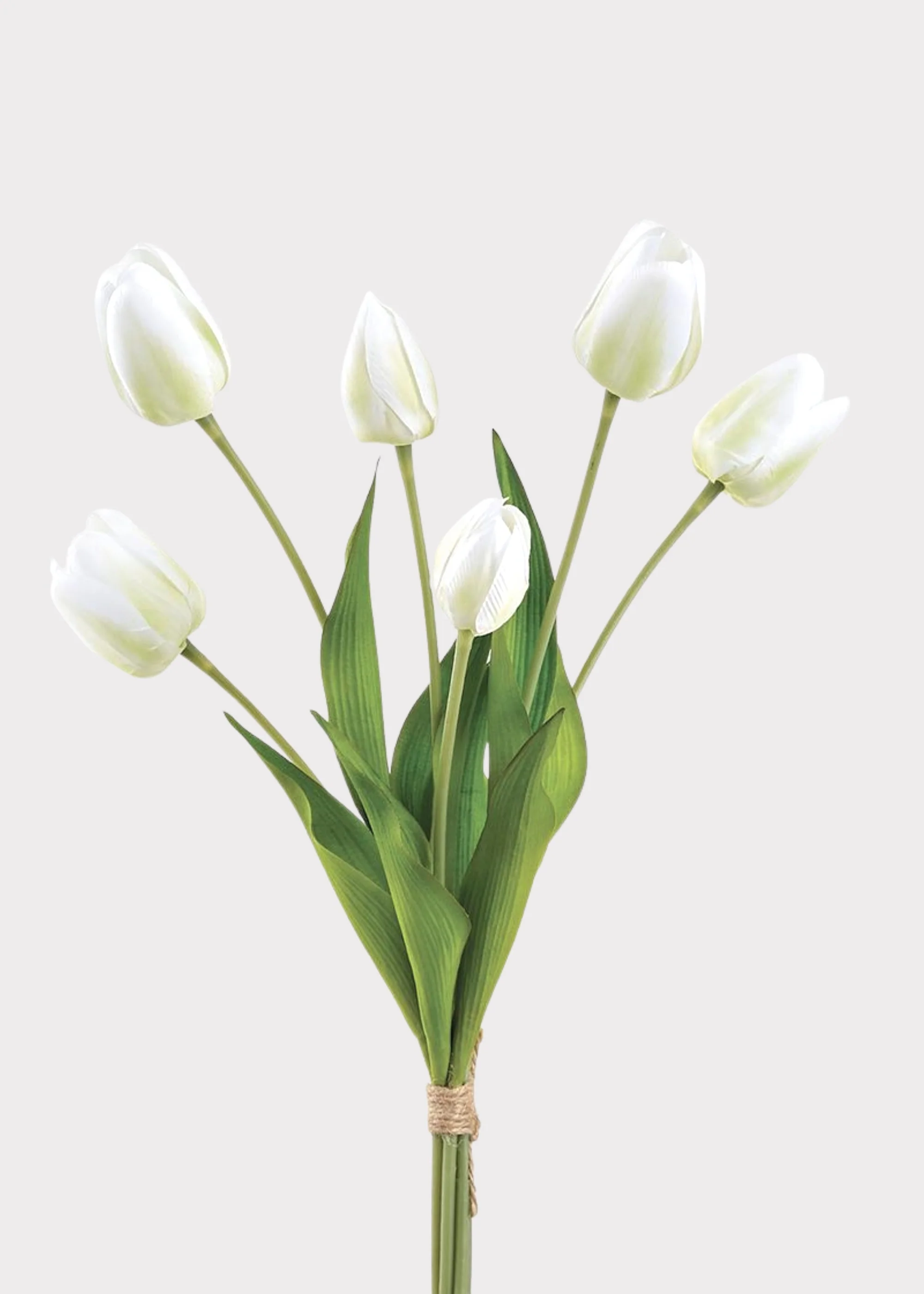 White and Green Fake Tulip Flower Bundle of 6 - 22"