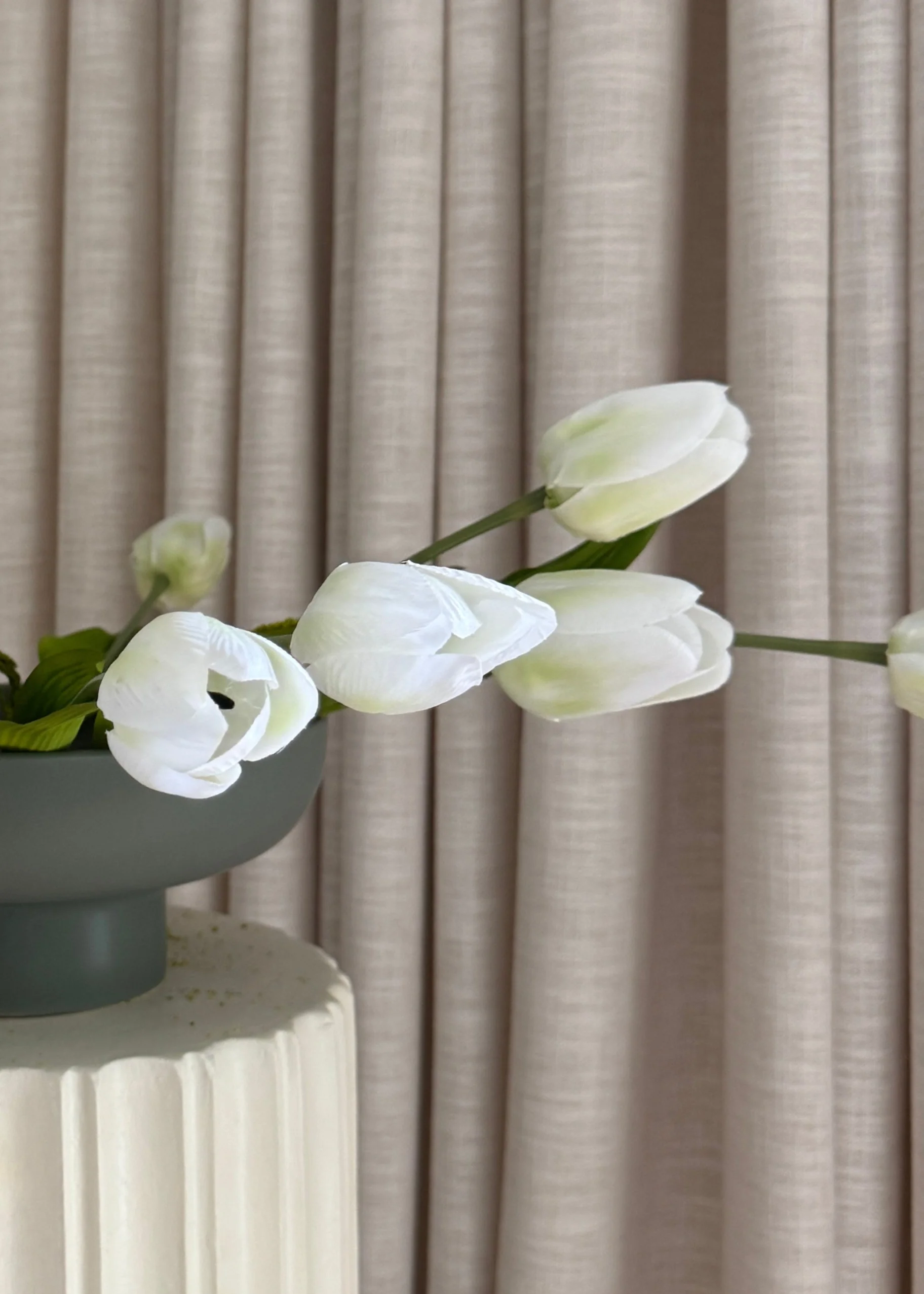 White and Green Fake Tulip Flower Bundle of 6 - 22" - Image 3