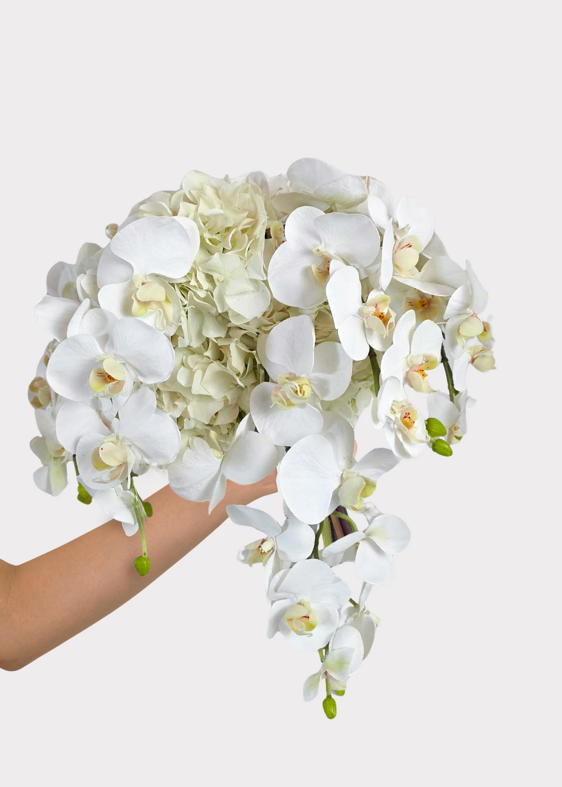 White Artificial Hydrangea and Orchid Cascading Bouquet - 20" - Image 2